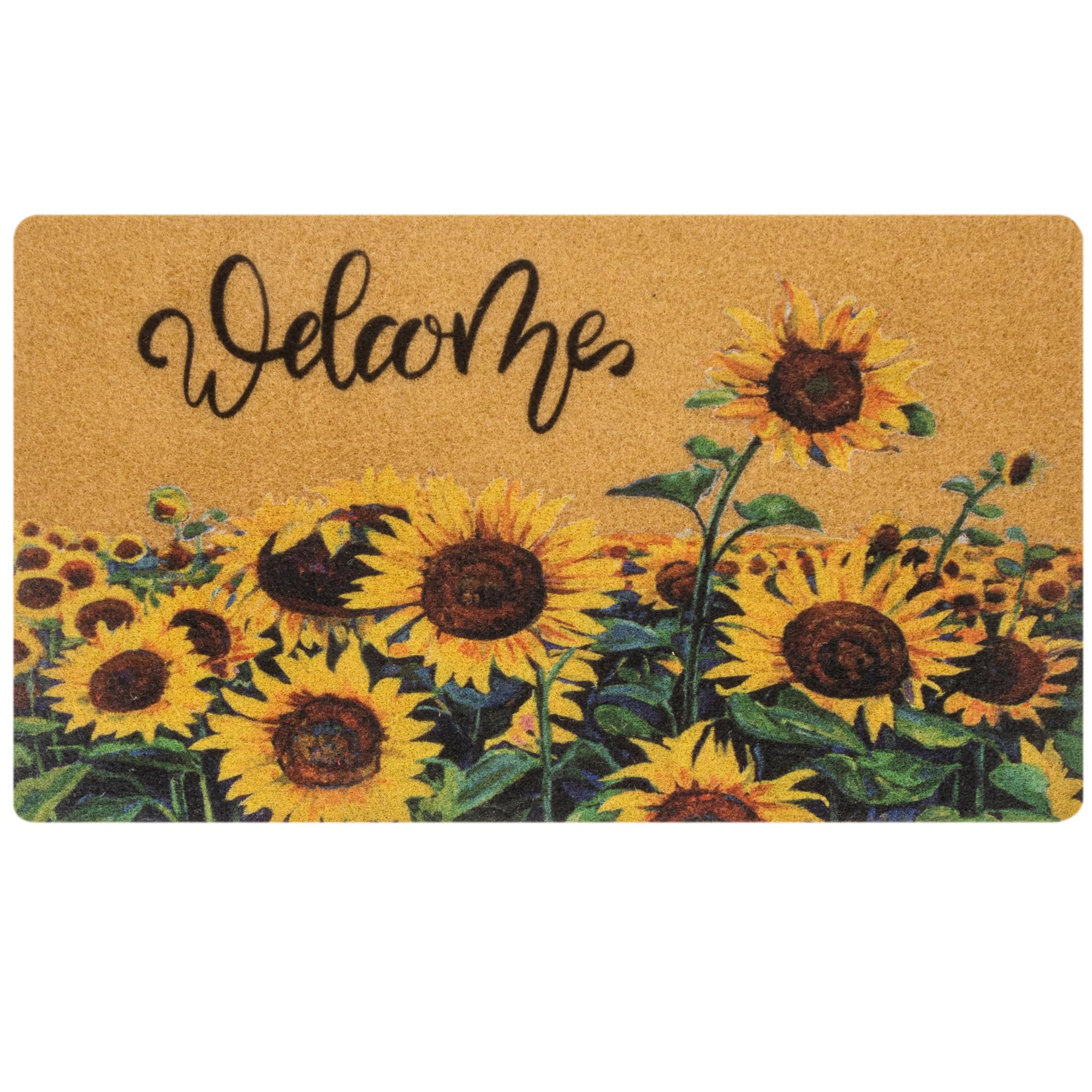 IZUS Hello-Spring Sunflower-Floral Welcome-Doormats Summer-Sunshine-Flower Non-Slip Entrance-Frontdoor-Mats Porch Farmhouse Home Decor 17x29 in