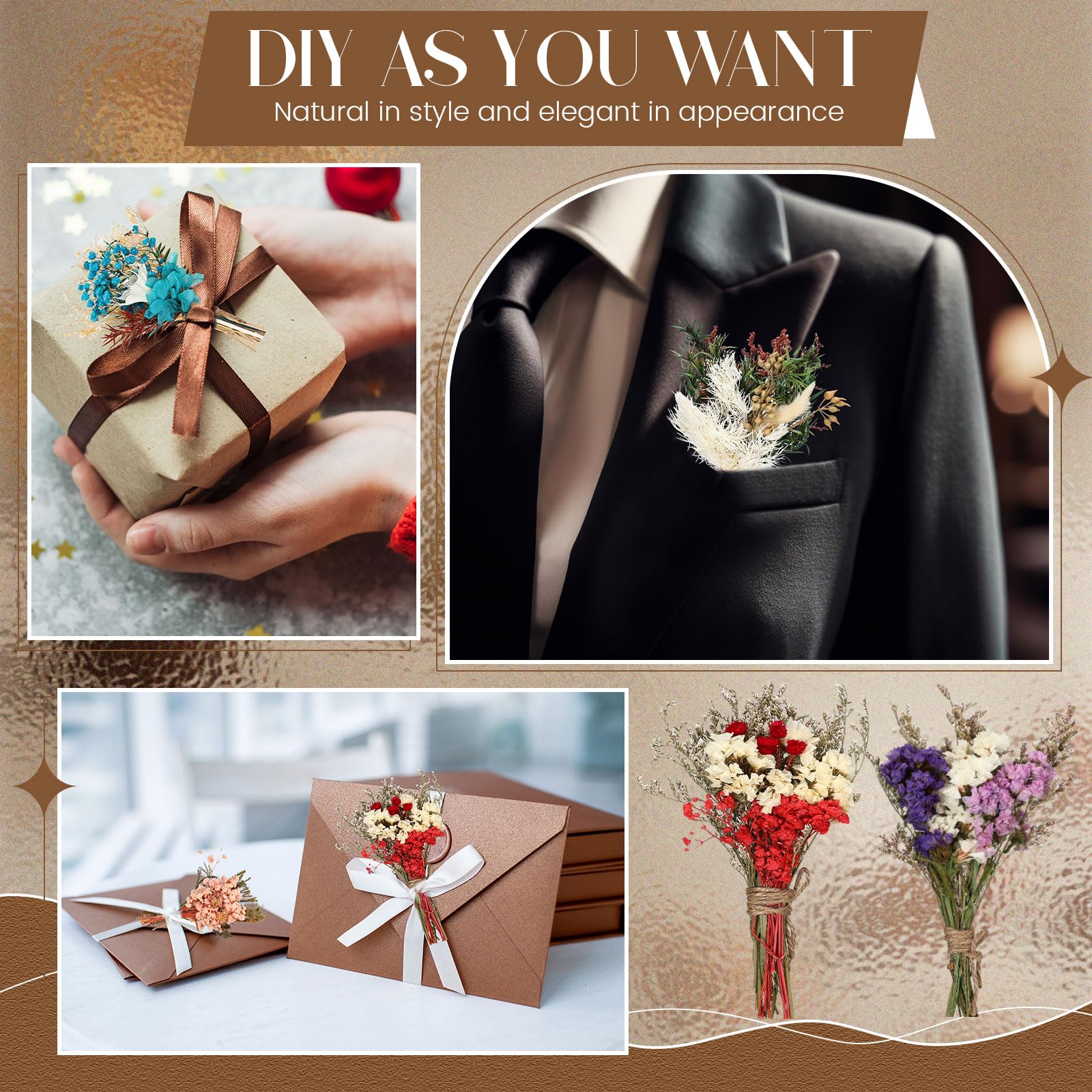 Layhit Boho-Trockenblumenstrauß, Mini-Hochzeit, handgefertigt, Trockenblumen, Dekoration für Vasen, Basteln, Foto-Boutonniere für Männer, Blumenpflanze für Brautjungfer, Geschenk