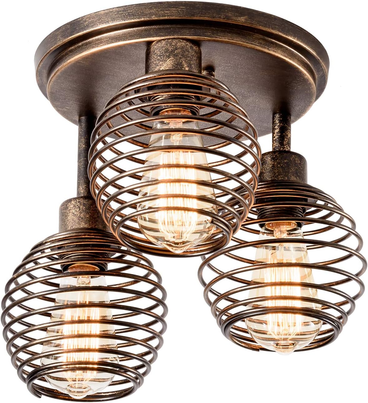 Lámpara de techo Industrial Retro de 3 Luces con Jaula de Hierro Forjado Hueca Vintage Kitchen Loft Bar Decorativa Lámpara de Interior (SIN B ombilla)