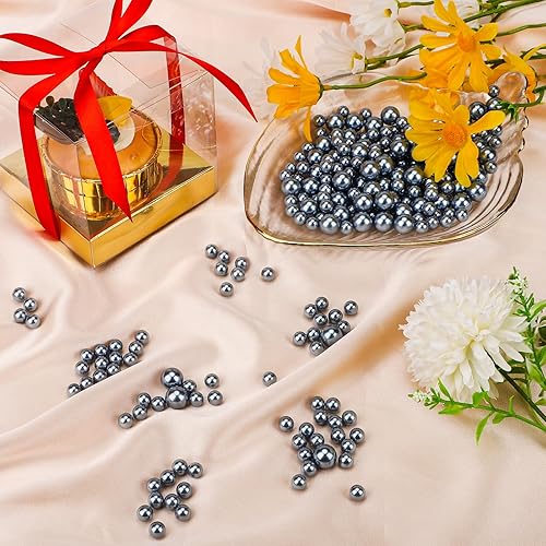 Miniatura 6 de 1300 cuentas de perlas plateadas, perlas redondas de maquillaje artístico de 0.315 in0.31 pulgadas, perlas de relleno de jarrón sintético para