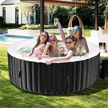 Intex Simple Spa 77 by 26 Inch 4 Person Outdoor Portable Inflatable Round Heated Hot Tub with 100 Bubble Jets, Carry Bag, and Cover, Gray