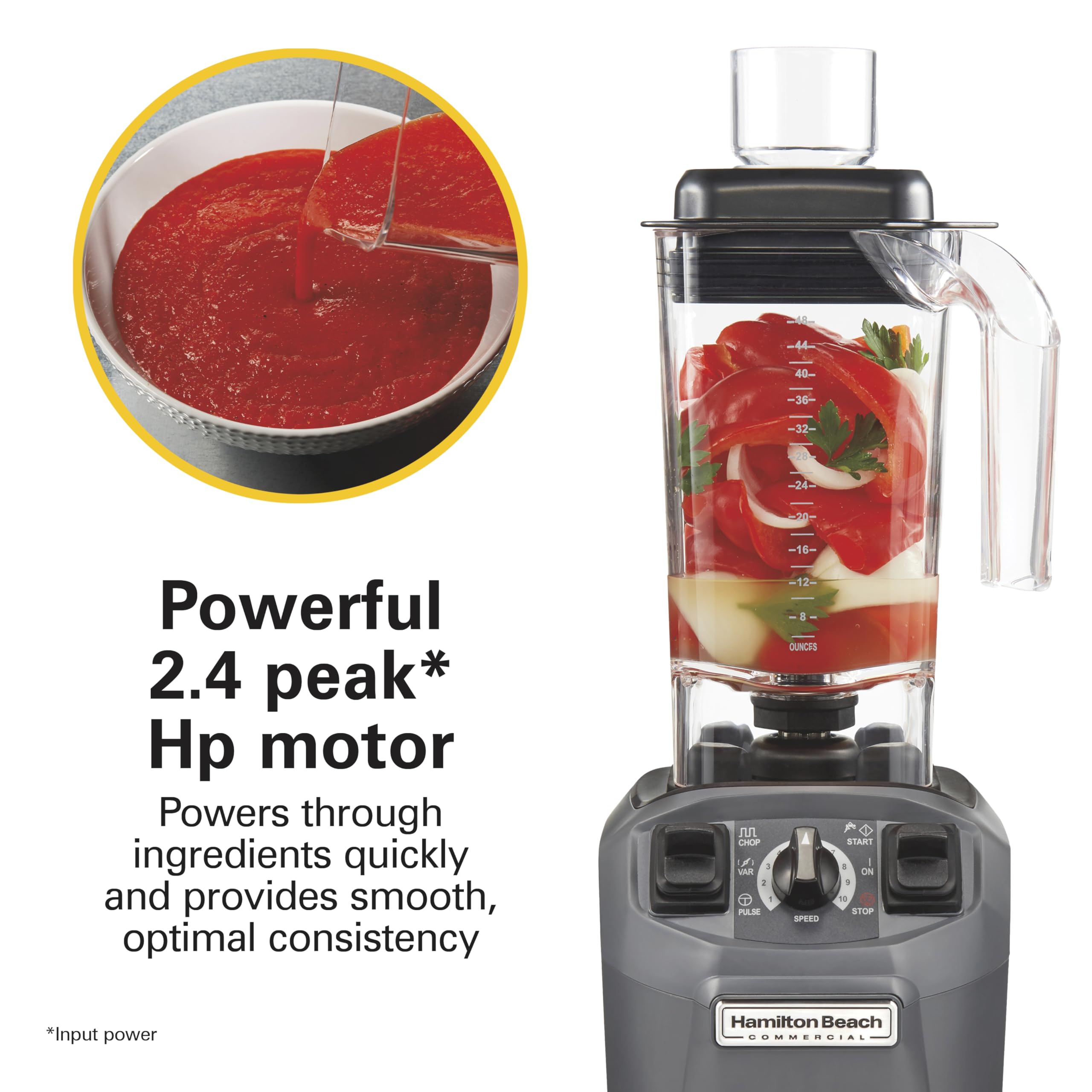 Hamilton Beach Commercial HBF510 Expeditor Culinary Food Blender, 2.4 Horsepower, 48 Ounce Capacity, BPA-Free Container, Variable Speed, Chop Function, NSF Certified