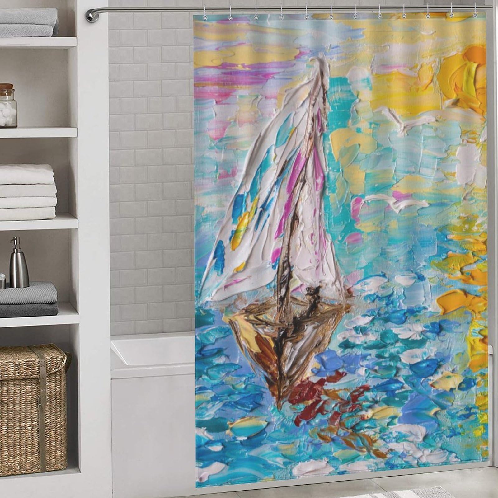 Rideau de douche en tissu imperméable et lavable Sailing at Sunset pour toute la famille