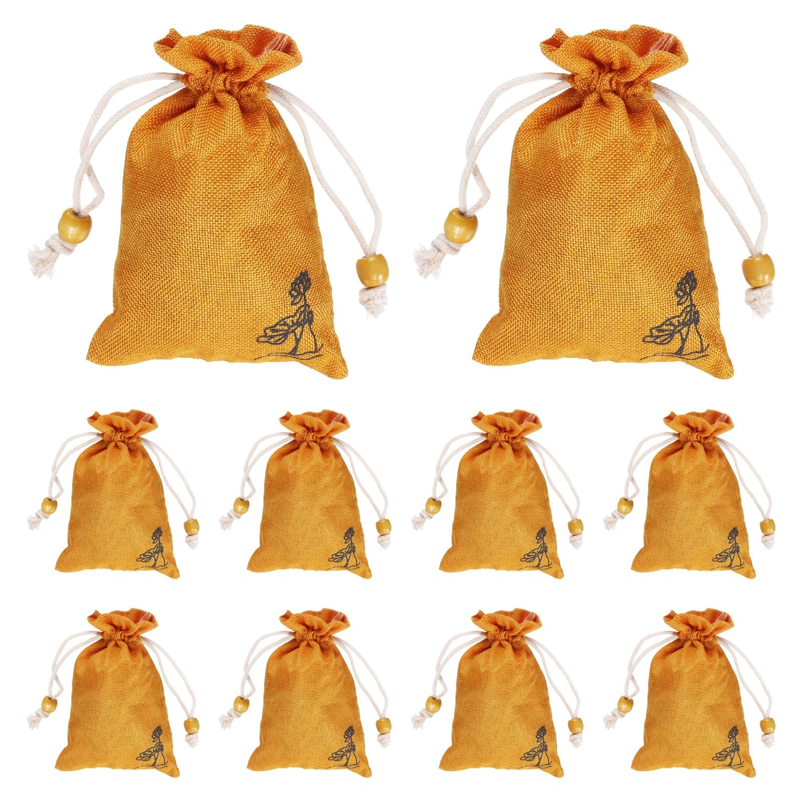 PATIKIL Burlap Drawstring Bags, (4 x 5.5 Inch, Yellow) (10 Pcs), Embroidered Linen Favor Gift Bag Empty Sachet Pouch, Suit for - Jewelry/Birthday/Wedding/Party Favors/Household Use