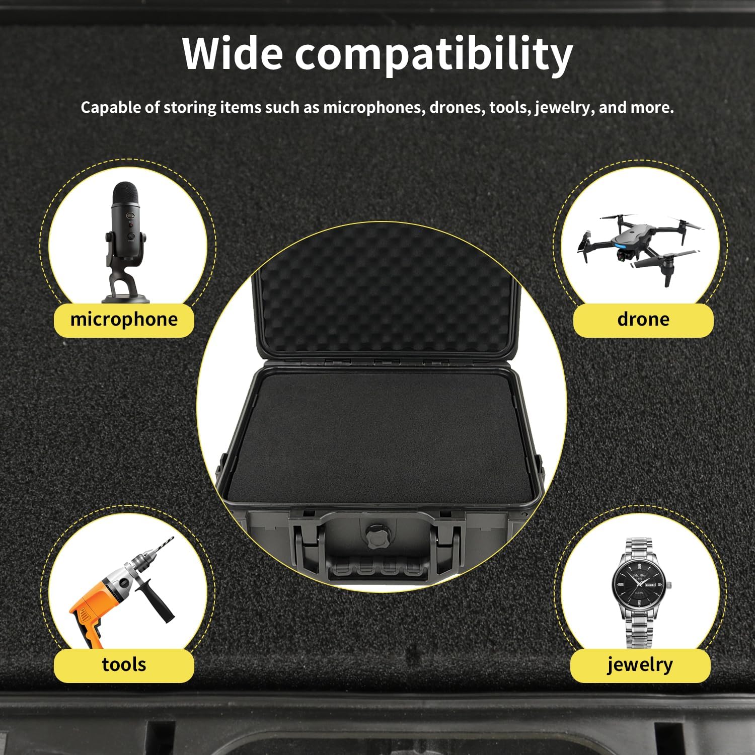 Portable Hard Case - Waterproof Carrying Case,with DIY Foam,Medium,12.8 * 11.6 * 4.7 inch