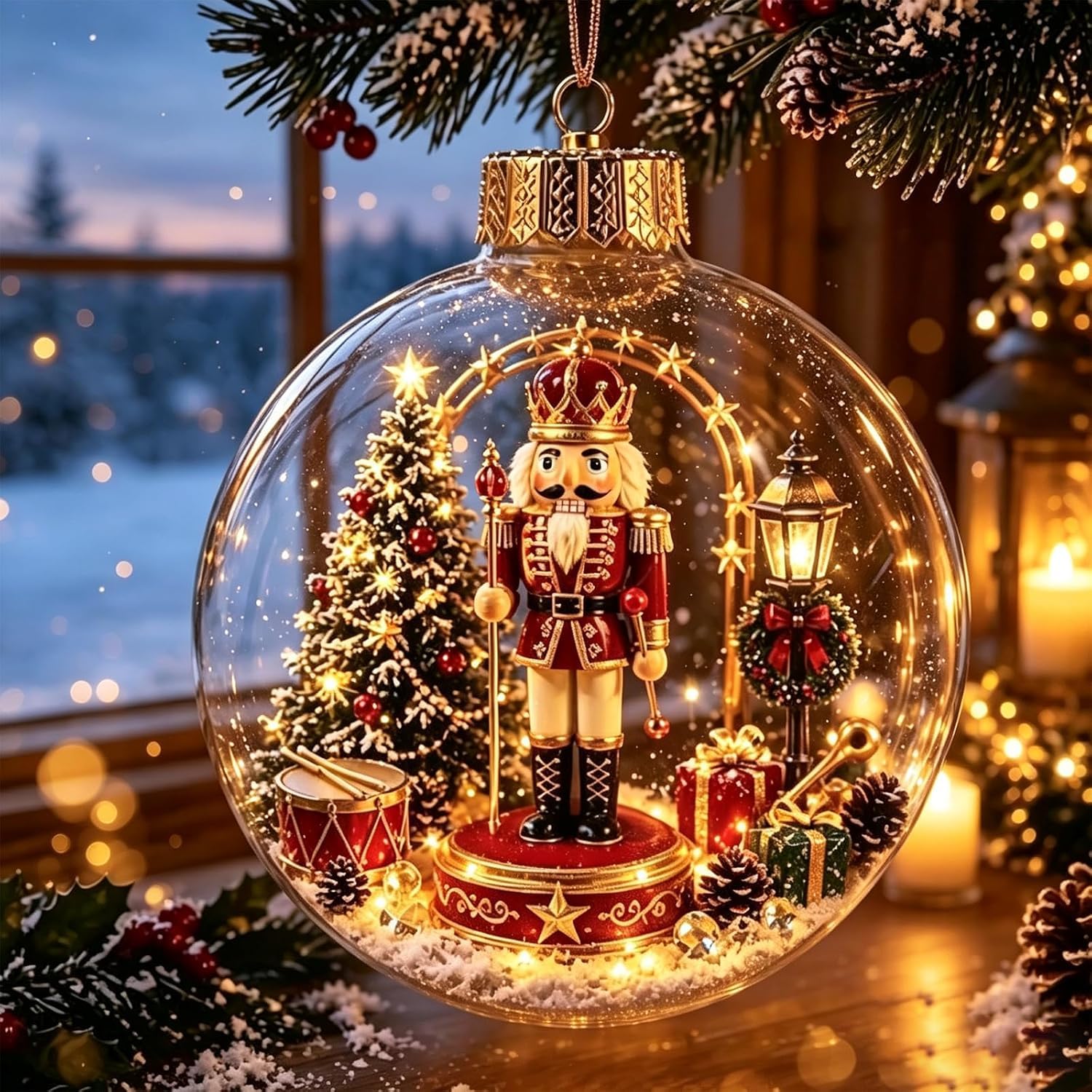 Glowing Christmas Story Ornament, LED Light Up Xmas Scene Hanging Decor