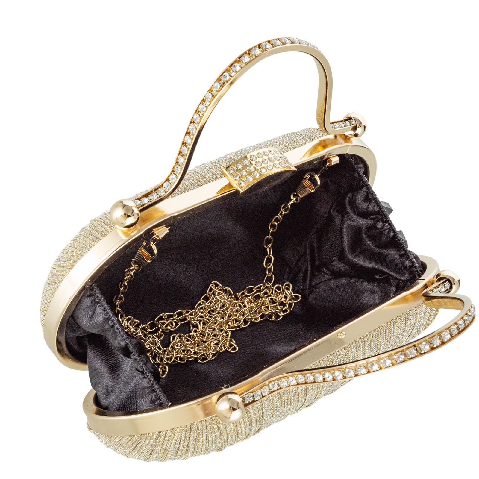 YYW Rhinestone Clutch Purses For Women Evening Handbag Pleated Glitter Bag for Wedding Party (Gold)