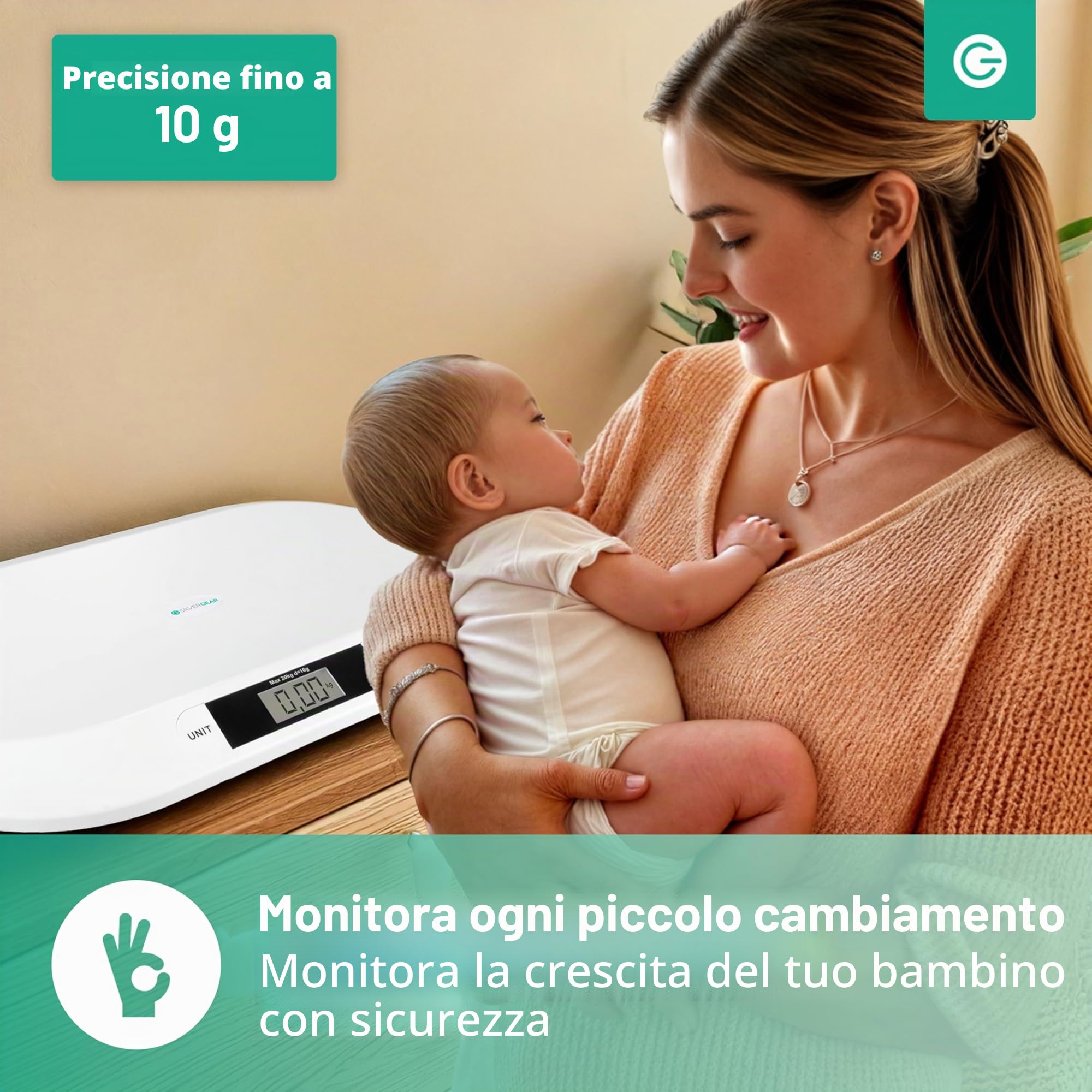 Silvergear® Bilancia digitale per Bambini | Fino a 20 kg | Bilancia Digitale per Neonati | Indicatore LED | Controllo del peso dalla Nascita | Bilancia per Animali | 54,5 x 31,5 x 3,5 cm | Bianco