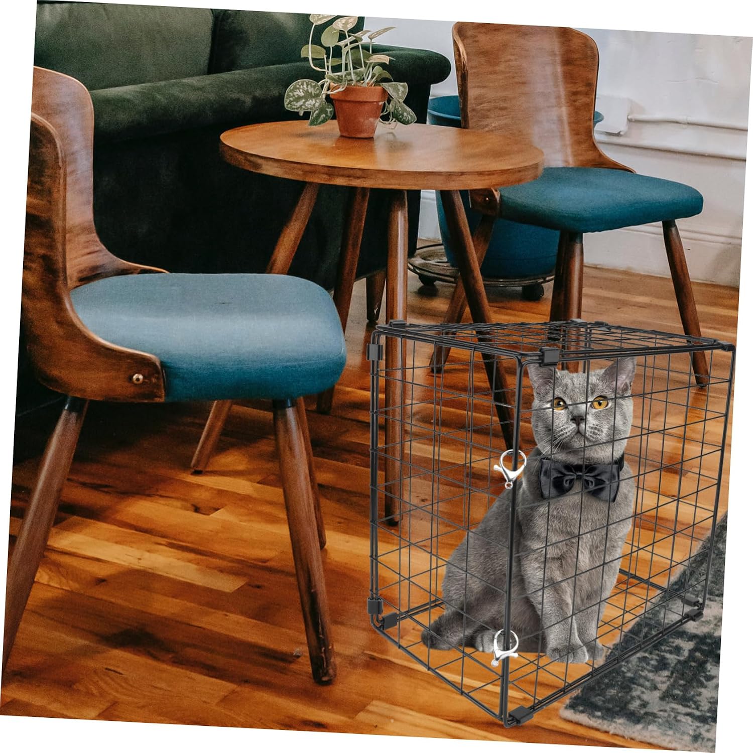 Foldable Iron Cat Cage with Design for Home and Car Use | Rust-proof Build, Black Finish, Suitable for Cats under 3kg, Practical Pet Enclosure for Indoor Travel