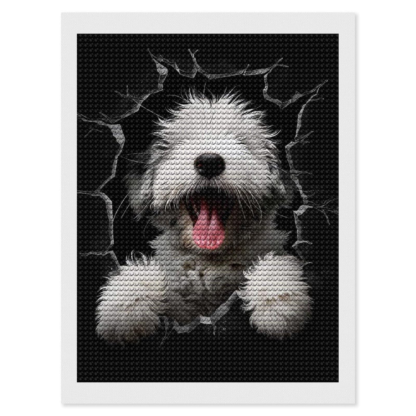 Junmoney Old English Sheepdog Dog Diamond Painting Canvas Set 12"x16", Easy to Enjoy, Adhesive Canvas, Office Decor, Holiday Gift Idea, with Tool Kit