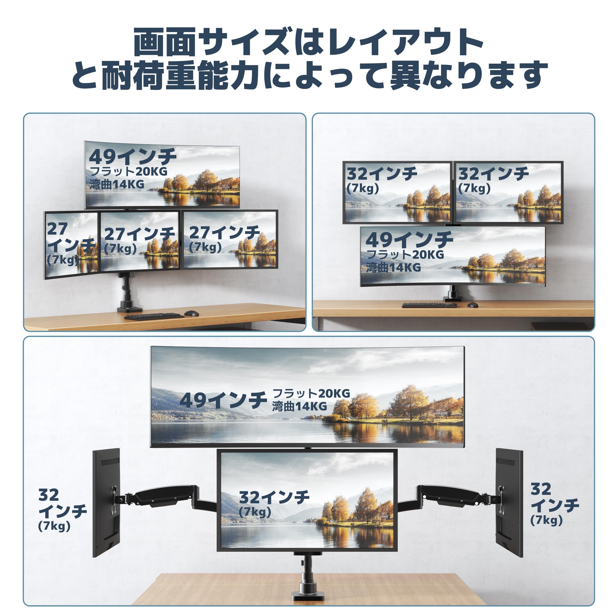 Amazon.co.jp: WORLDLIFT 上下 モニターアーム 4画面 17-49インチ対応