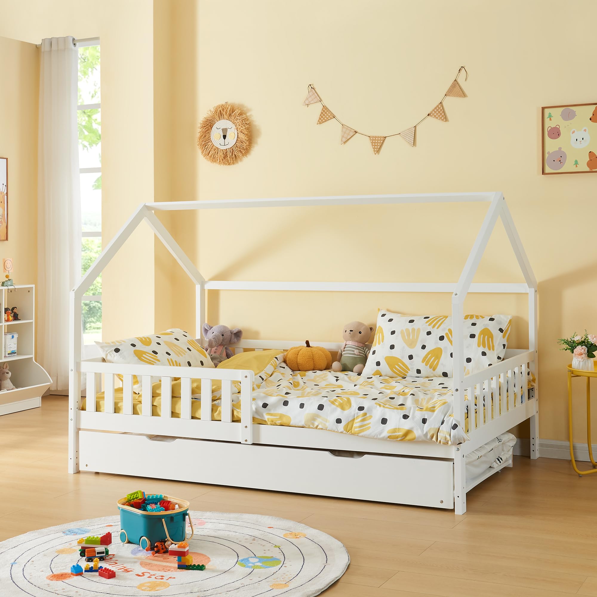 [en.casa] Bettauszug Ydre mit Rollen 197 x 94 x 22 cm Holz Bettgestell mit Lattenrost Weiß Gästebett-Auszug ausziehbar Unterbett-Teil