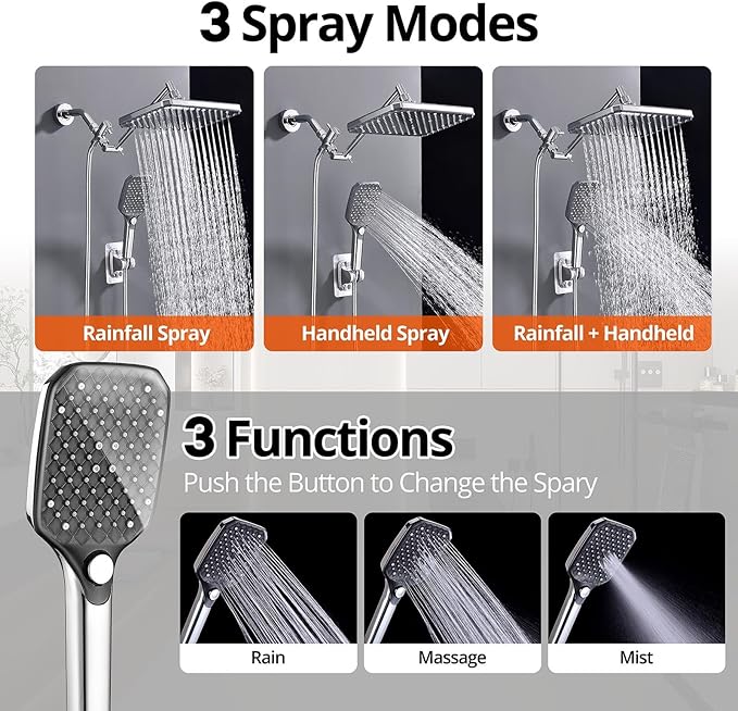 Cabezal de Ducha XL 12.2" con Rociador Manual, Alta Presión miniatura 4