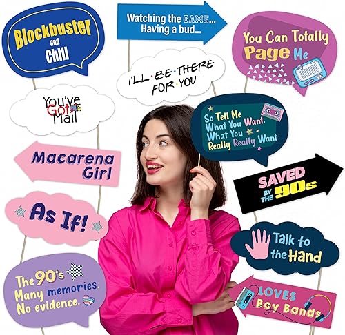 Miniatura 4 de Juego de accesorios para cabina de fotos de fiesta de los años 90: divertidas decoraciones retro para fiestas y celebraciones de décadas (12)