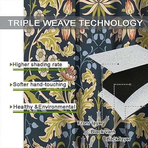 Miniatura 222 de Retro 70s Floral Blackout Window Curtains, Watercolor Flower Plant Rustic Modern Style Pattern Window Drapes, for Bedroom Living Room 42x45in 2