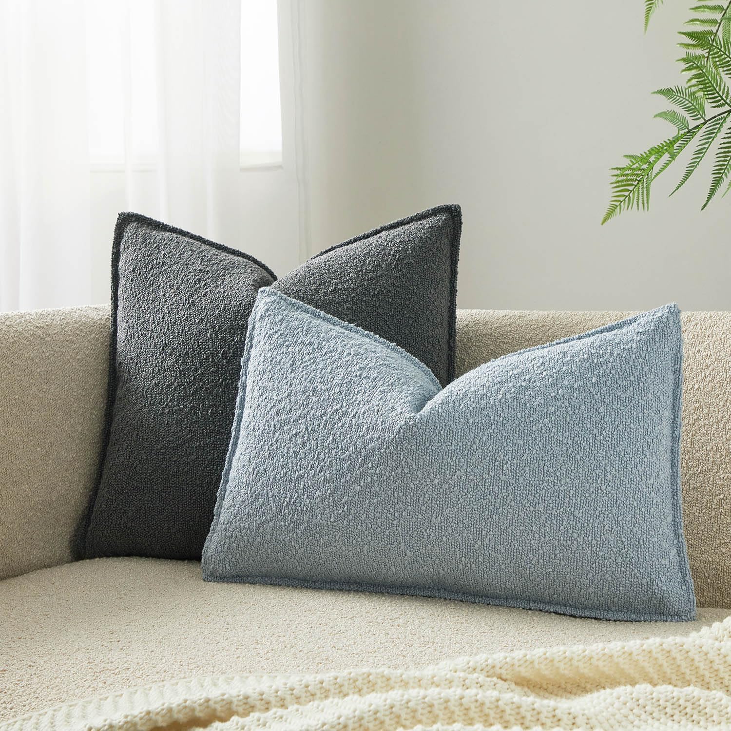JUSPURBET Light Blue Decorative Pillow Covers 12x20 Set of 2 Throw Pillow Covers for Couch Sofa Bed Cozy Boucle Textured Lumbar Cushion Covers Cases with Hidden Zipper for Living Room Home Decor - Image 2