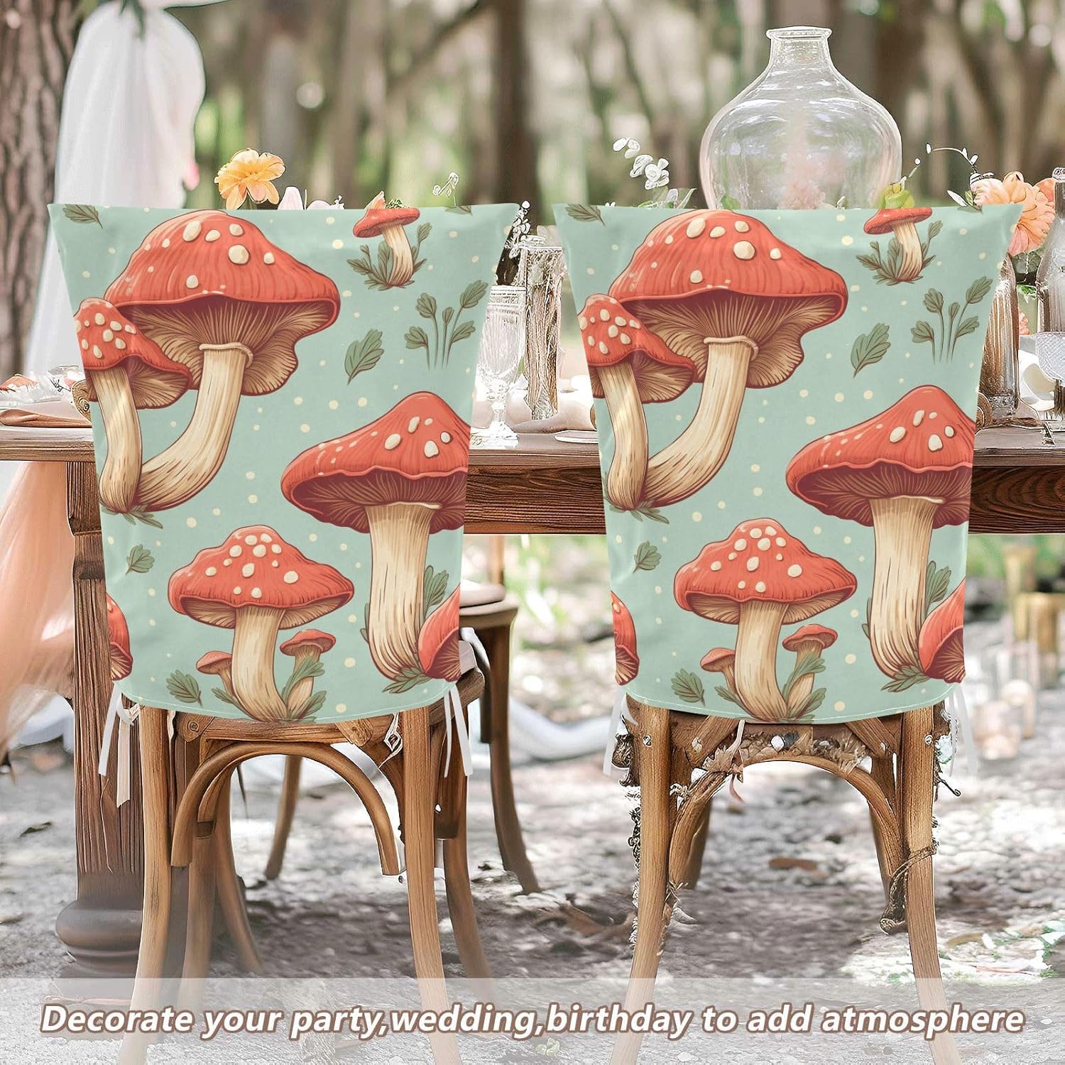 ALAZA Mushrooms and Dots Chair Back Cover Set of 6, Washable Reusable Removable Chair Slipcovers Decorative Chair Cover for Home Kitchen Wedding Party