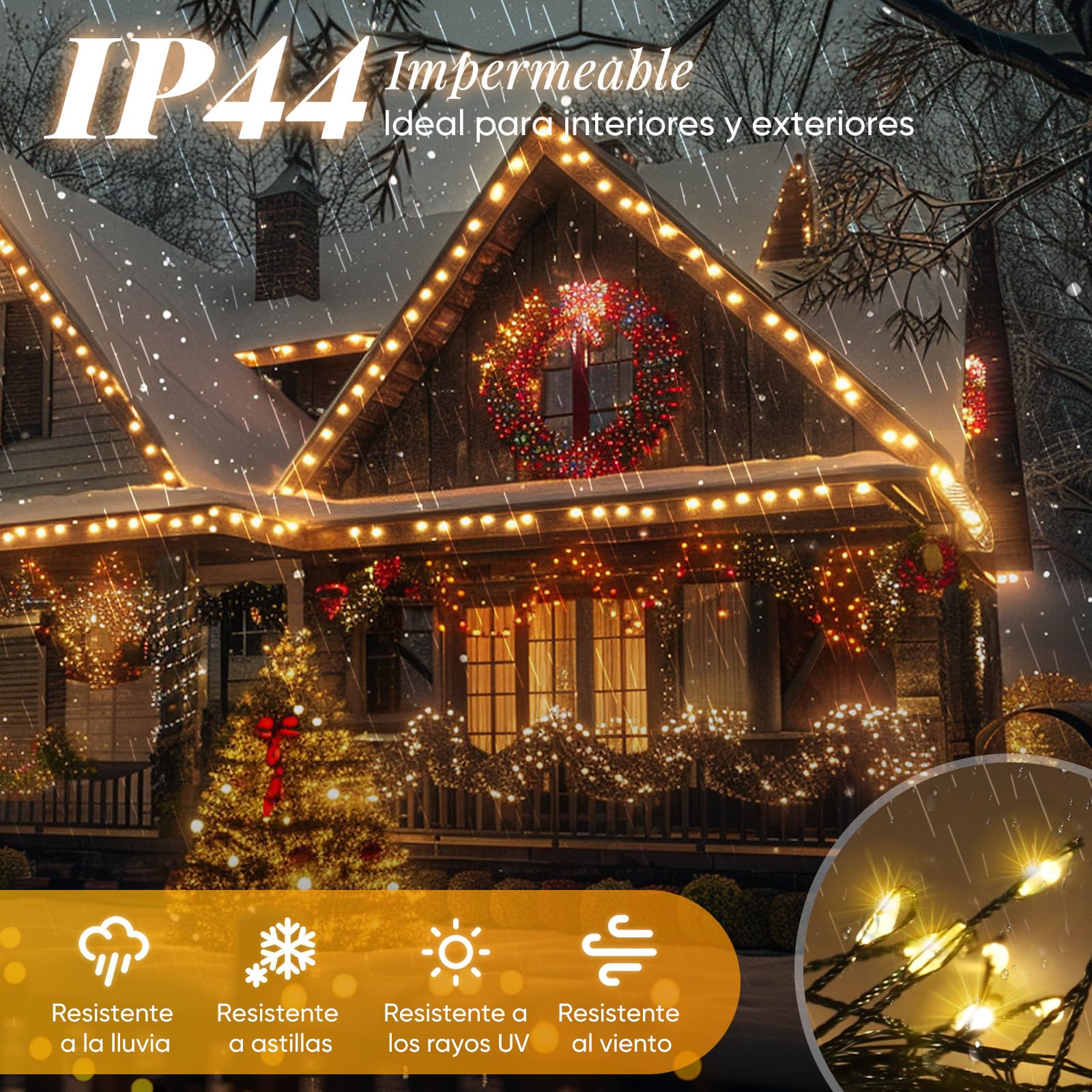 SALCAR Cadena de luces LED en racimo para árbol de Navidad, 20m con 800 LEDs, iluminación de árbol de Navidad con 8 modos, temporizador y memoria, resistente al agua, para exteriores e interiores