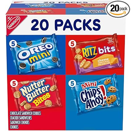 Nabisco Classic Mix Variety Pack, OREO Mini, CHIPS AHOY! Mini, Nutter Butter Bites, RITZ Bits Cheese, Christmas Stocking Stuffers, 20 Snack Packs