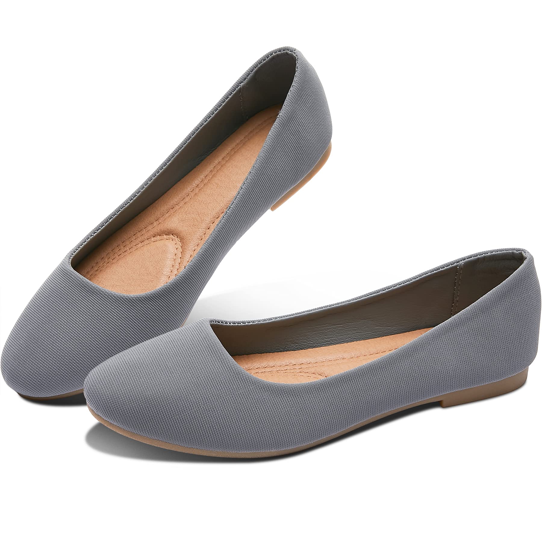 ObtaomRound Toe Women Flat Shoes Slip on Girls Dress Black Ballet Flats
