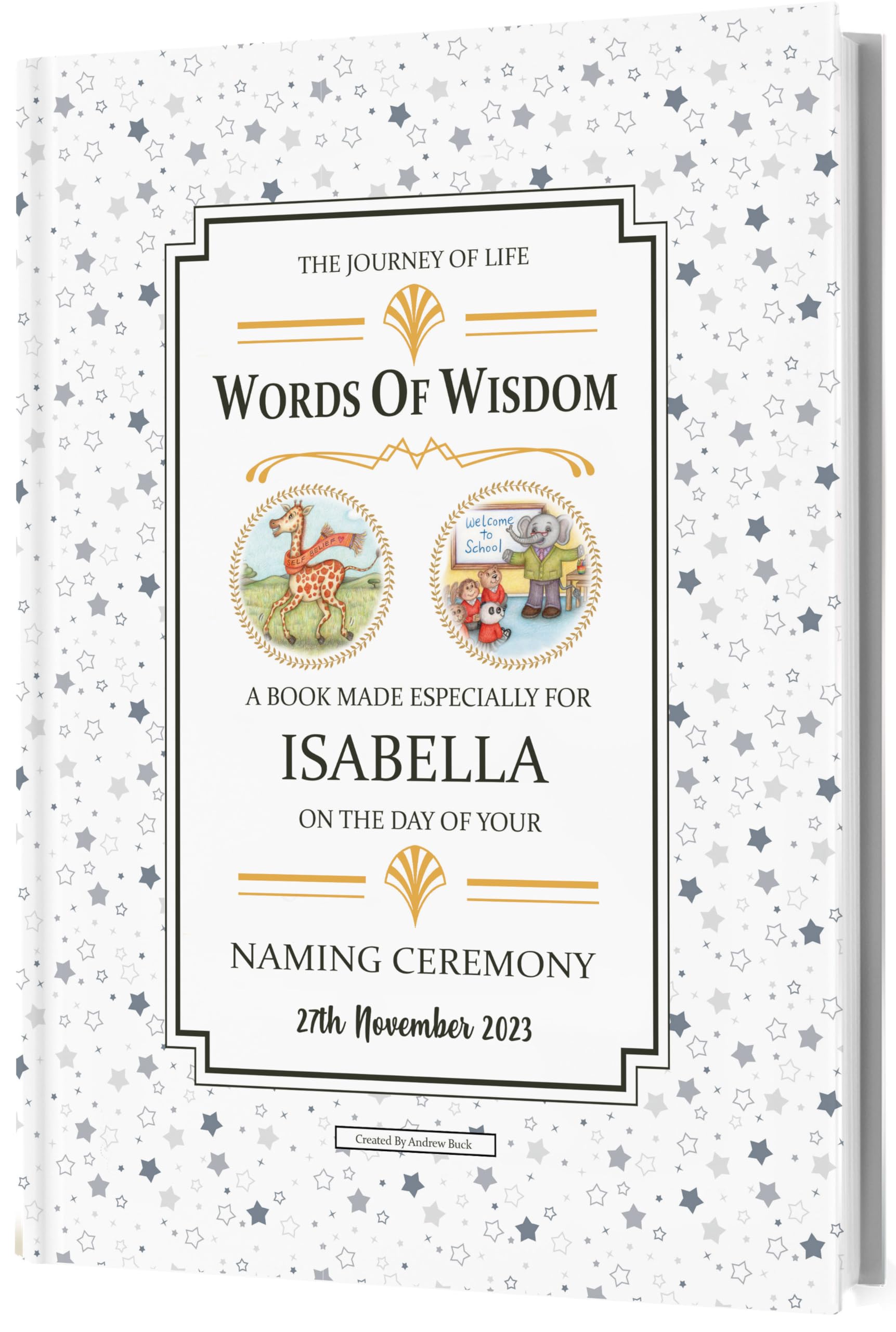 Personalised Naming Day Gift Book Of Words Of Wisdom For Boys, Girls. Especially Made For Baby's Special Ceremony. Unisex Keepsake