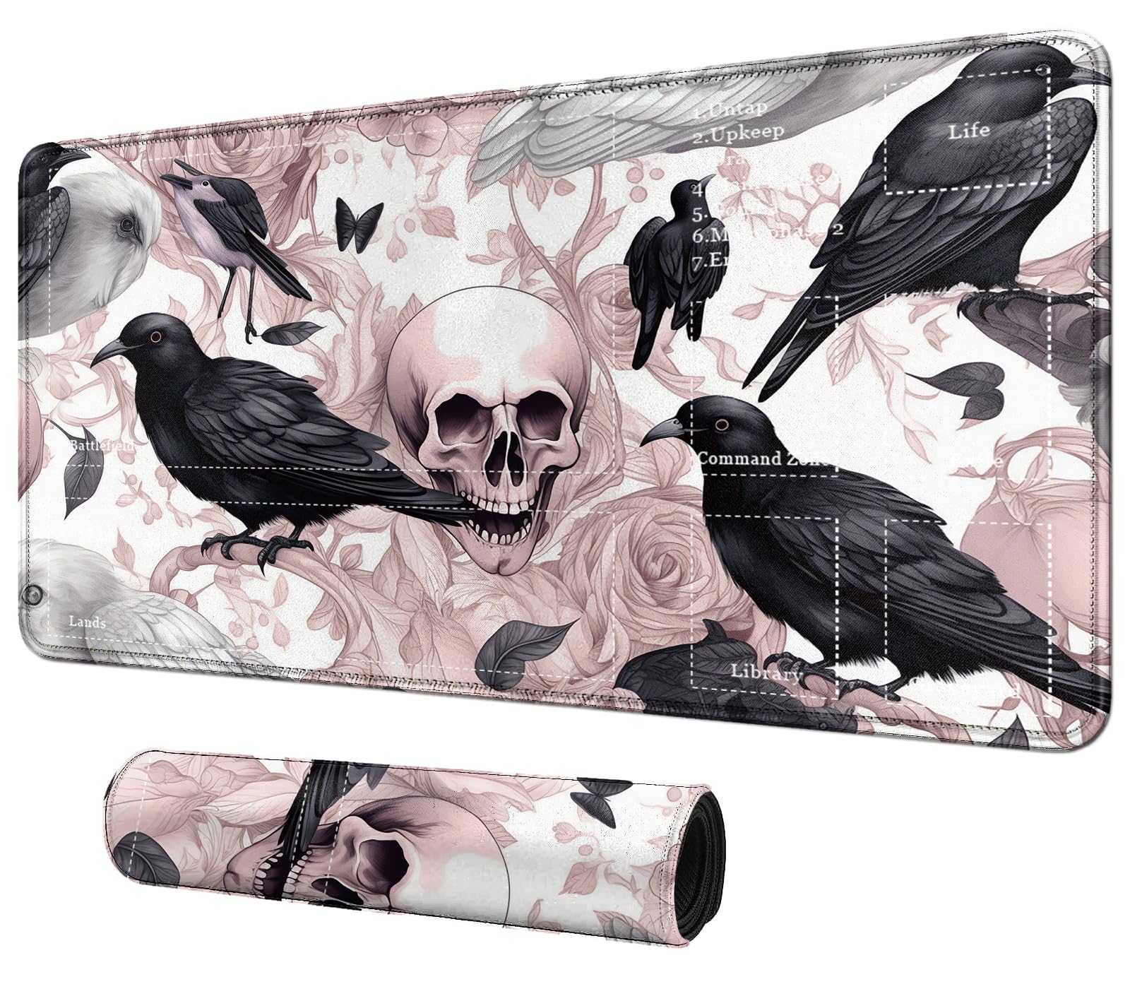 Card Mat for MTG & TCG Playmat Mouse Pad,23.6" x 13.8" Game Mat for MTG RPG CCG Trading Card Game Playmats Table Mat Perfect for Card Games Video Games Computer Office,Crows Skulls
