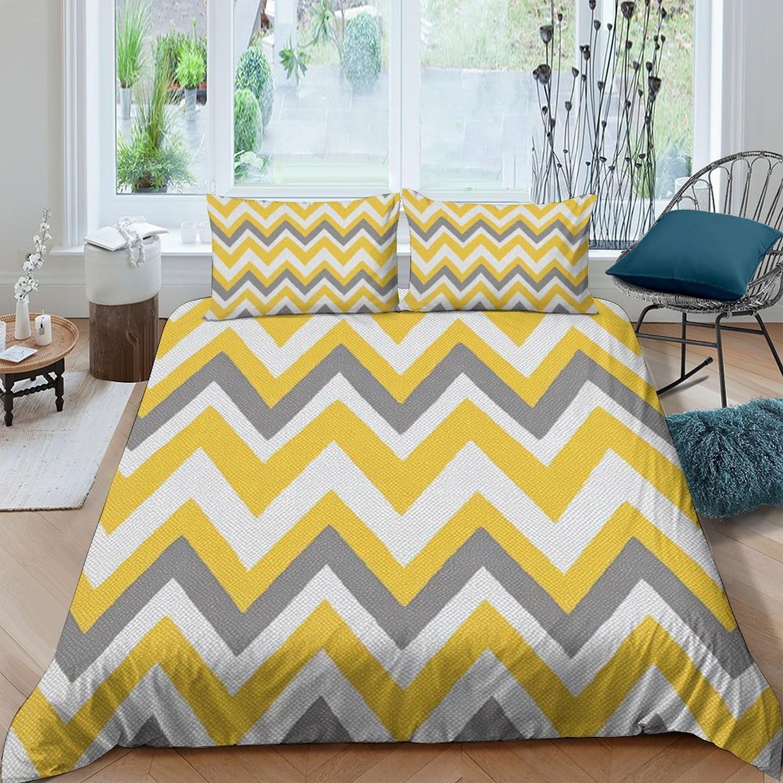 Ctjqhvkz Style-4 3D Printed Yellow Chevron Fitted Sheet Microfiber Soft Breathable Grey Zigzag Bed Sheet Bedroom Decor Mattress Protector Single（135X200cm）