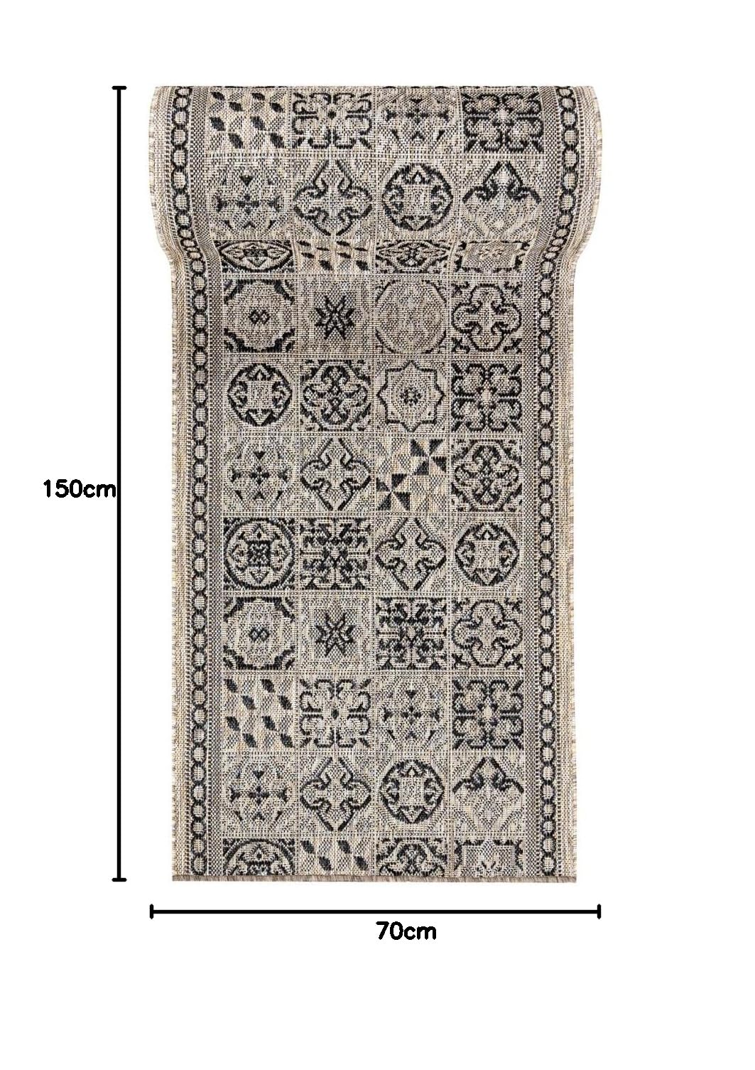 Mazovia Intérieur et Extérieur Tapis de Couloir Balcon 70x150cm Crème | Intérieur et Extérieur Tapis de Couloir pour Cuisine Terrasse Beige Patchwork Résistant aux Intempéries Long Vendu au Mètre
