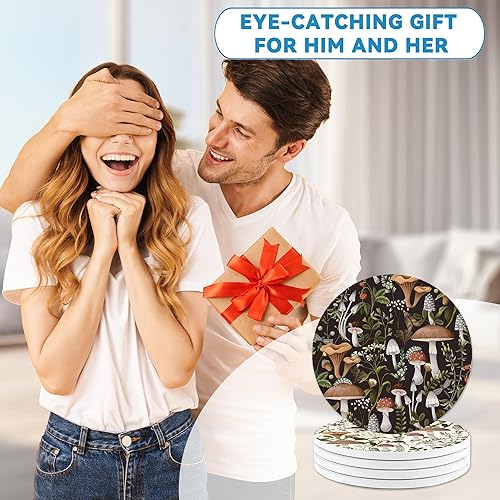 Miniatura 6 de Juego de 4 posavasos redondos de cerámica y corcho, absorbentes, ideales para decoración del hogar de mesa, regalos para mujeres y hombres