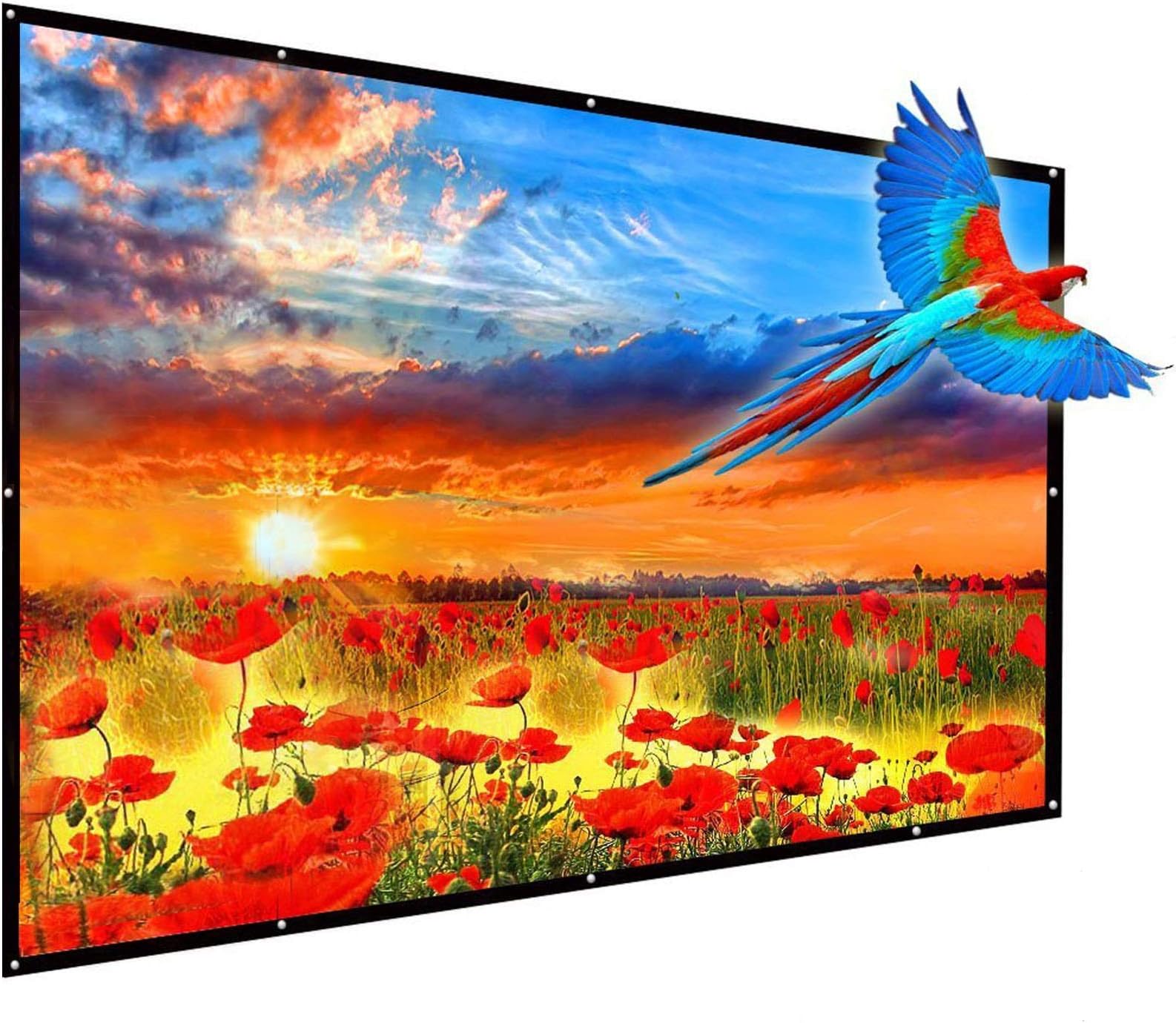 180 Inch Portable Projector Screen, YF2009SZ 16:9 HD Foldable Anti Crease Indoor Outdoor Movie Projection Screen with Hooks and Ropes for Home Theater, Education, Office, School, Camping, Party