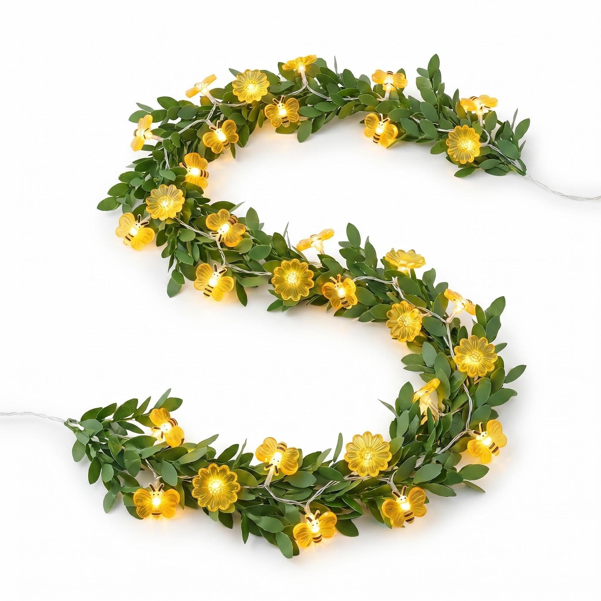 2M Green Leaf Cherry Blossom Fairy Lights with 20 LED,Battery Operated Flower String Lights for Bedroom Decor,Indoor Spring Christmas Decorations,Romantic Gift for Girls Room,Wedding,Party (Bee A)