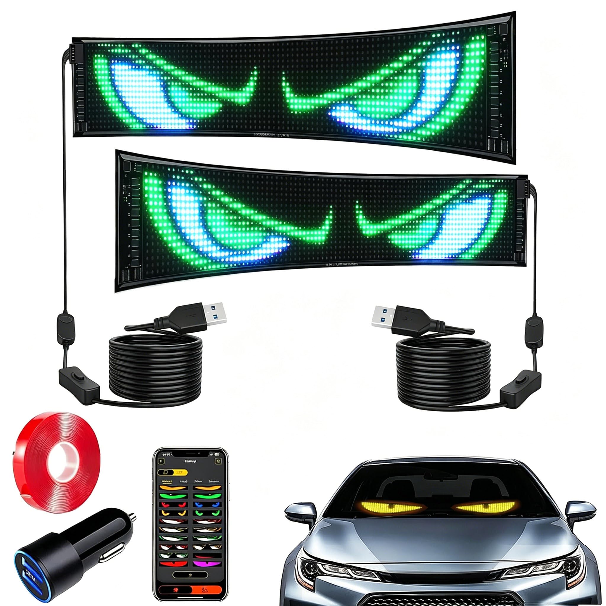 MIMIRGB Devil Eyes Light for Windshield Car/Motorcycle/Golf Cart Programmable LED Eyes [Upgraded Chip Two Screens 100% Synchronized] 14"x4" with APP & Remote Control 5V USB Powered (2 Pcs)