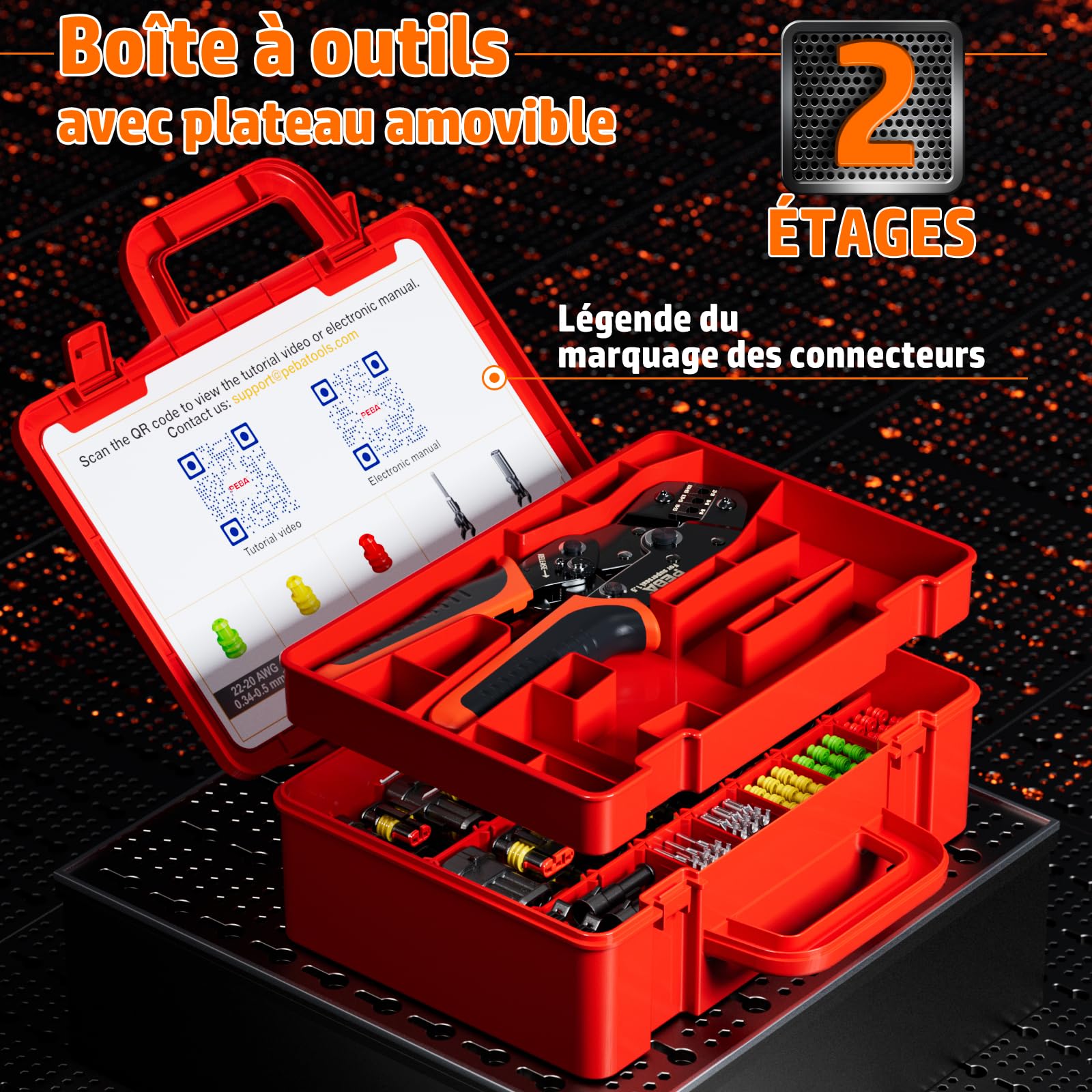 PEBA Kit de Pince à Sertir Connecteurs Voiture | Avec 1-4 Broches connecteurs étanches voiture | Convient pour câbles de 0,34 à 2,5 mm², extracteur de broches, pour Kfz, moto, bateau, etc