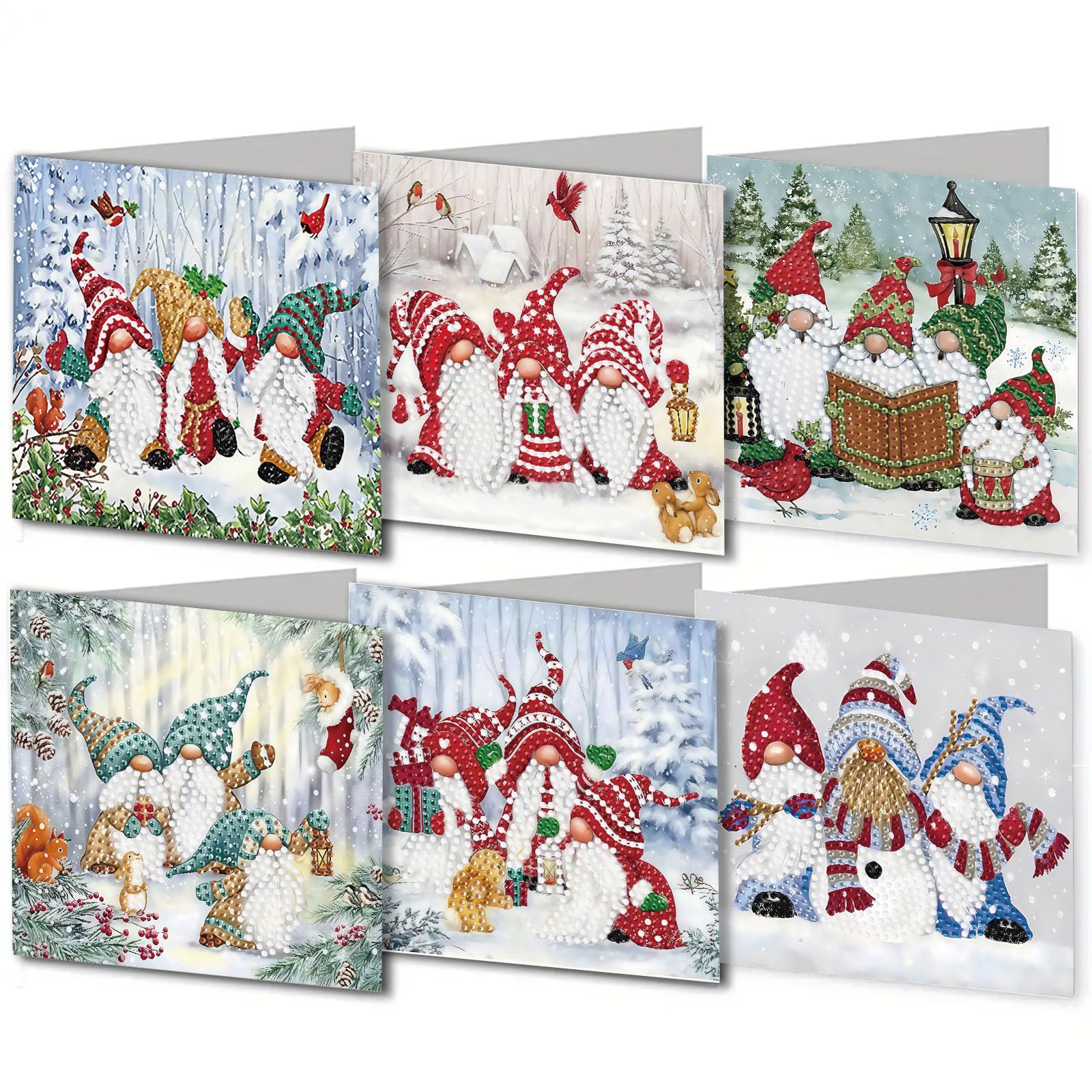6pcs Diamond Painting Birthday Cards, Special Shape Art Craft Creative Gifts, Perfect for Christmas New Year Birthday Thanksgiving Festival(Three Gnome Gnomes)