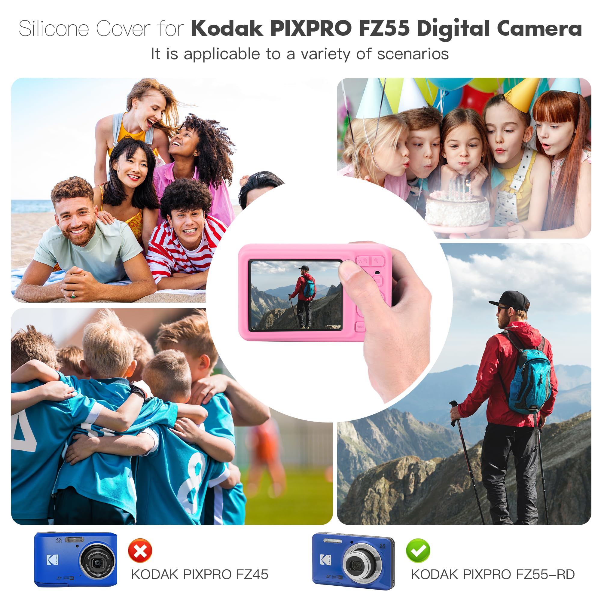 Custodia in silicone compatibile con KODAK PIXPRO FZ55, custodia protettiva in morbido silicone antigraffio per fotocamera digitale (rosa)
