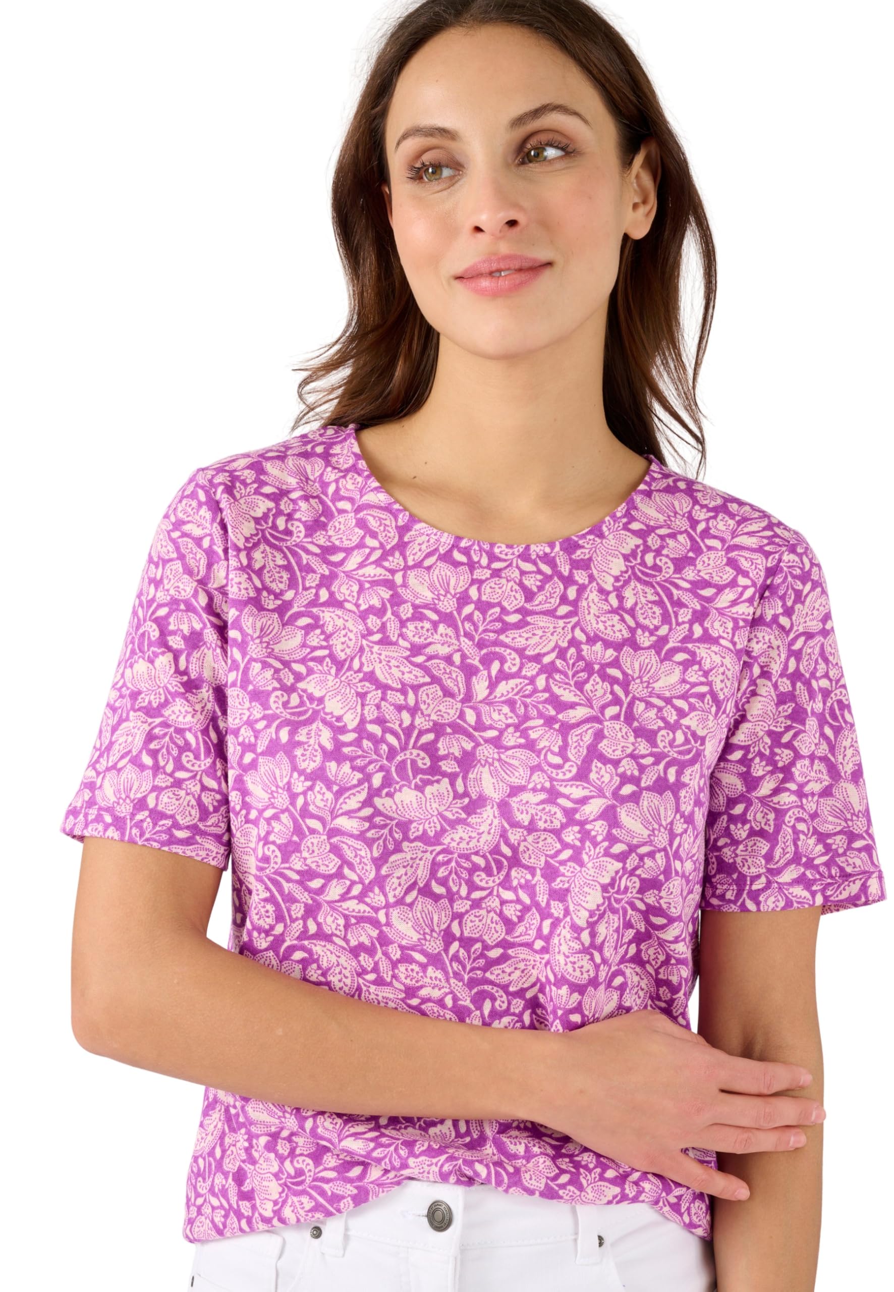 Damart - Linen Rich T-Shirt, Purple Floral, 22/24