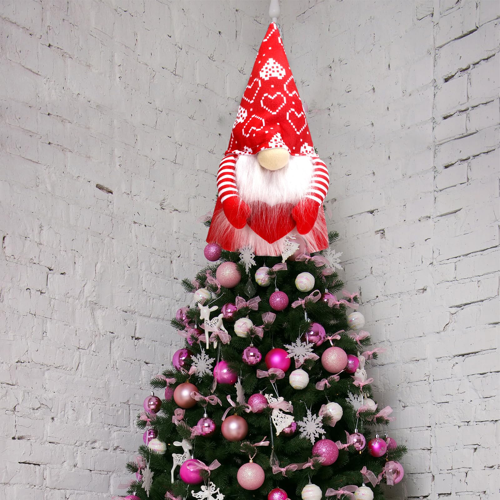 MiniInflat Decoración de árbol de gnomo para el día de San Valentín con sombrero superior, adorno de árbol Tomte, adorno de árbol de Navidad para el día de San Valentín, boda, vacaciones, fiesta,