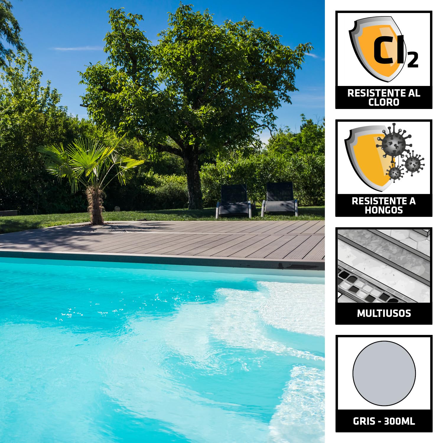 SIKA - Sellador de Silicona neutra para juntas en piscinas - Sikasil Pool - Gris - Alta resistencia al cloro y antifungicida - 300ml