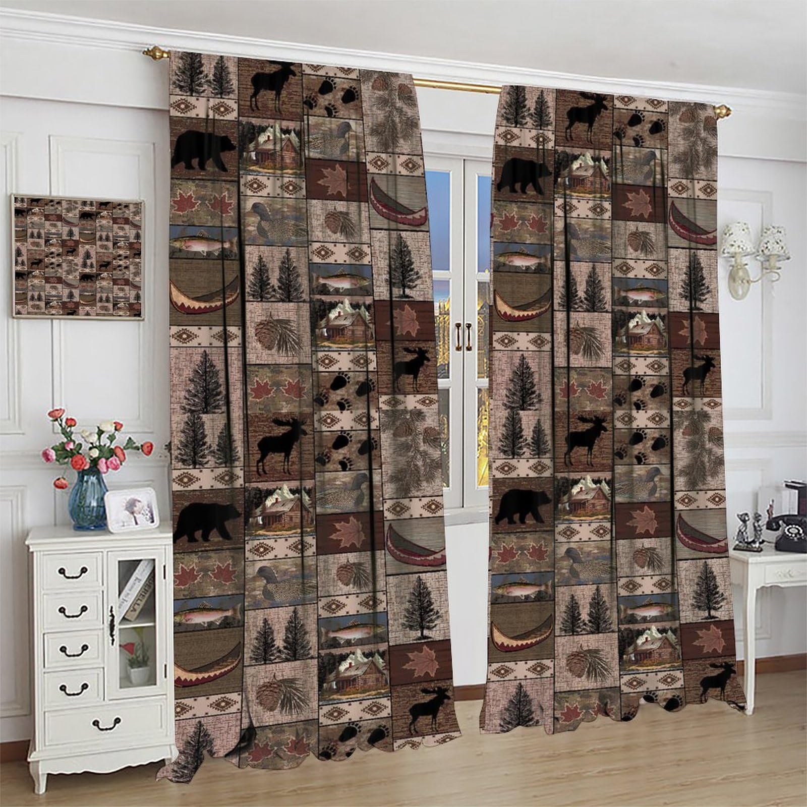 Rustikale Verdunkelungsvorhänge - Vintage Jagdmotiv, 106,7 Cm Breit, Für Küche, Schlafzimmer & Wohnzimmer