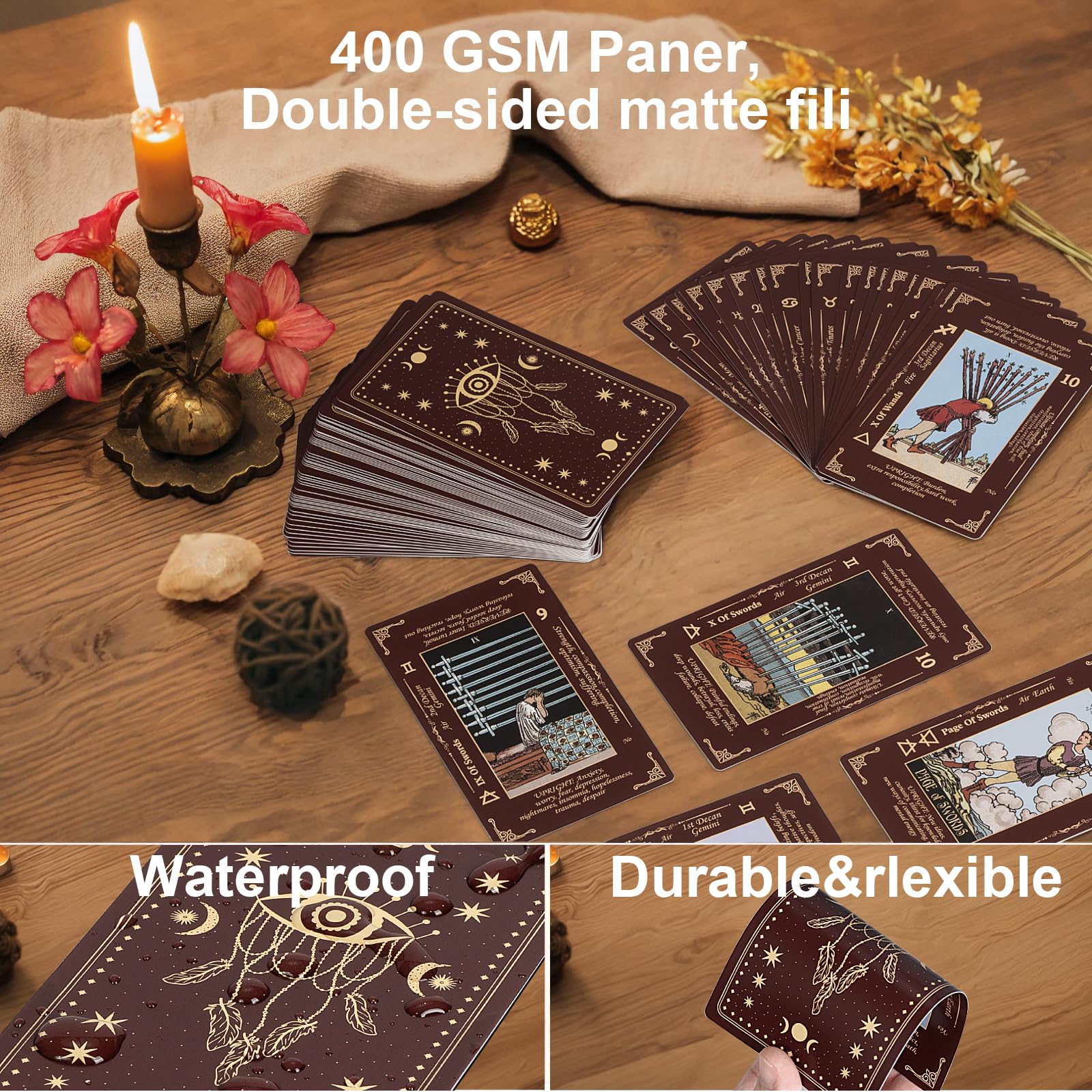 MAKABEE Tarot Card Game, 78 Pieces Tarot Deck, Classic Tarot Cards for Beginners and Experts with Guide Book, Mindfulness and Self-Discovery Tool, Spiritual Gift for All Skill Levels, Red 3