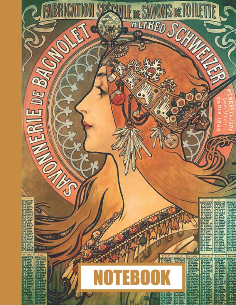 Notebook: Alphonse Mucha - Zodiac- Art Nouveau- College Ruled 8.5"x11" - 110 pages