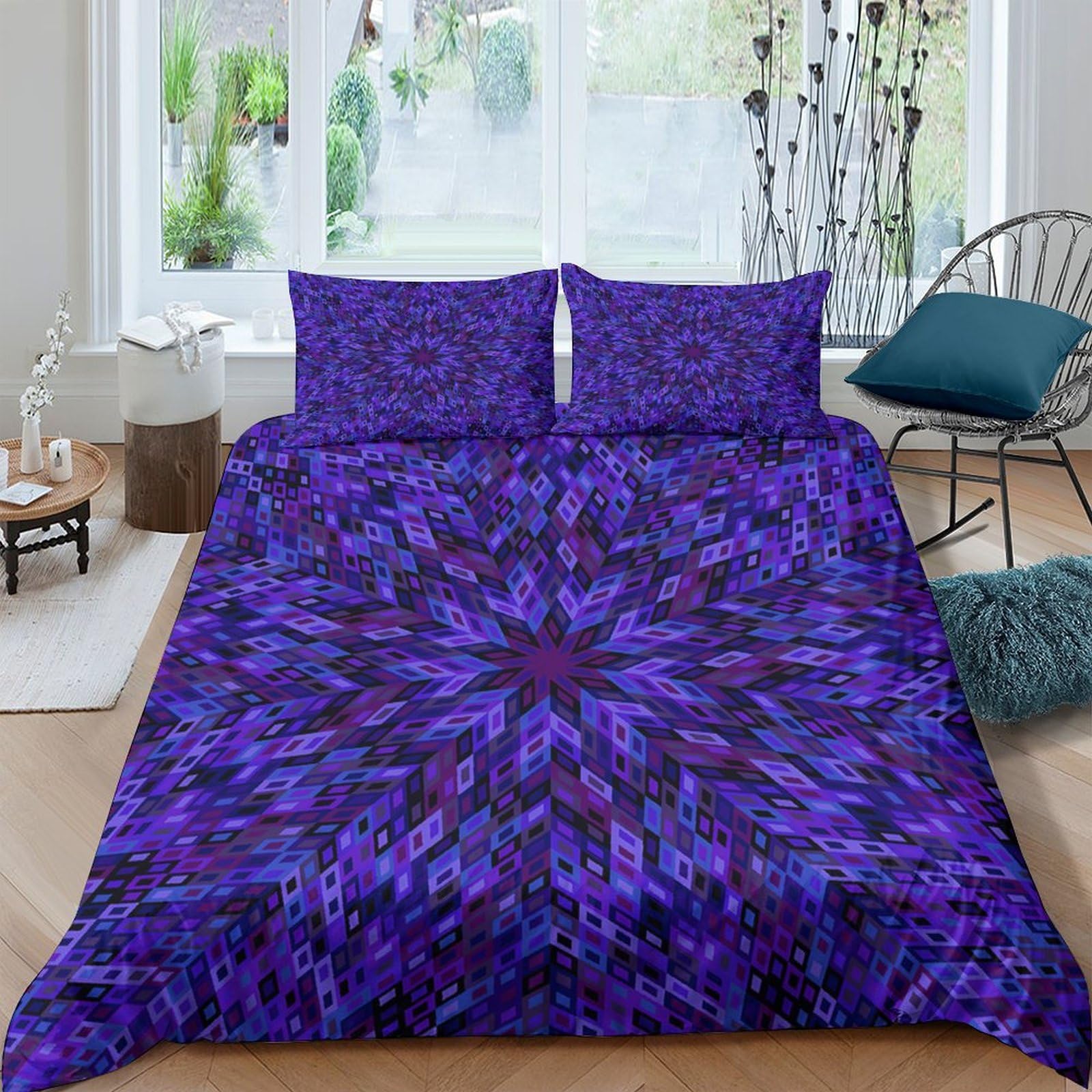 Ctjqhvkz Style-1 3D Printed Purple Kaleidoscope Fitted Sheet Microfiber Soft Breathable Abstract Mandala Mattress Cover For Bedroom Dorm Decor Single（135X200cm）