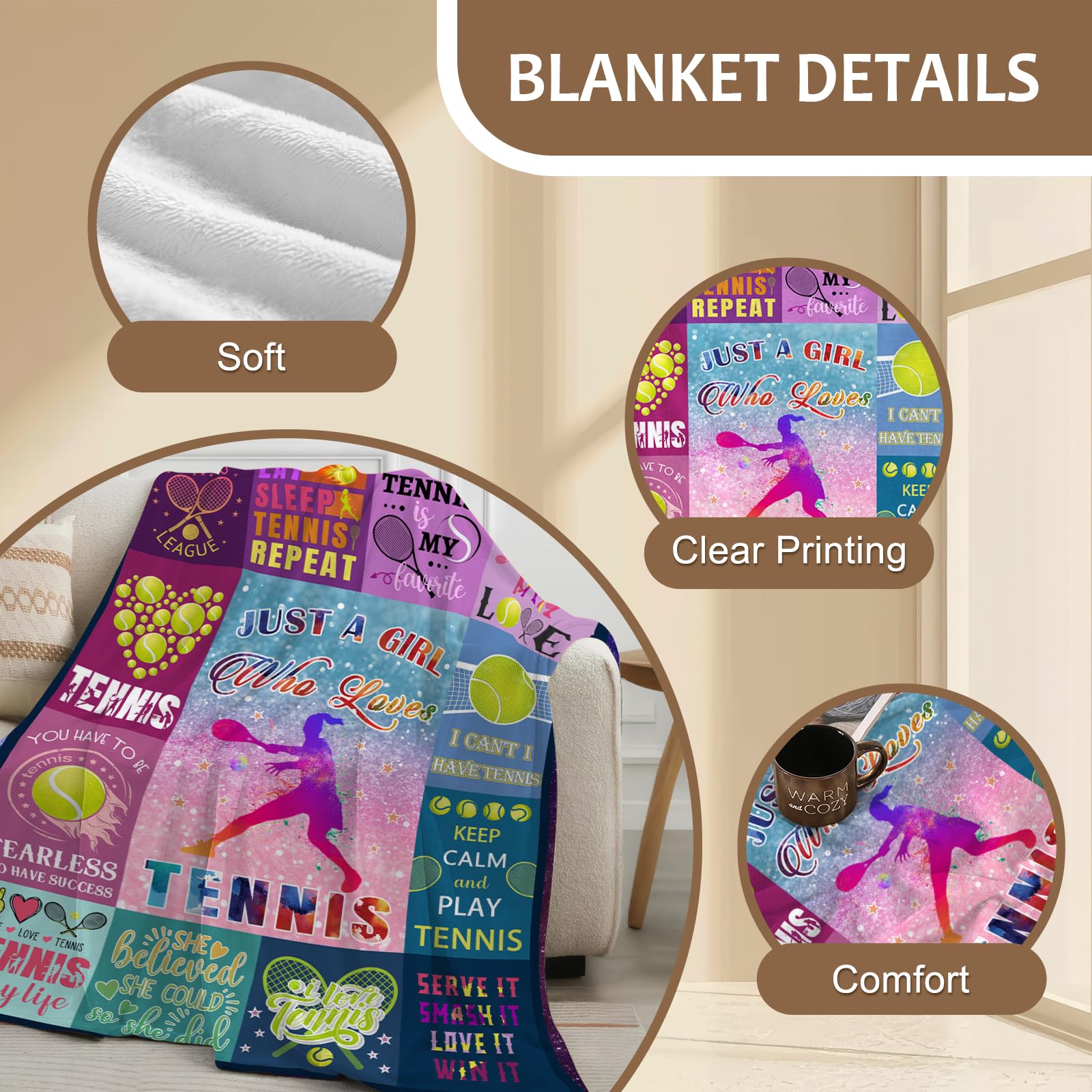 Yasrlvun Tennis Gifts for Men Women 152x127CM Tennis Throw Blanket Christmas Funny Gifts for Son Daughter - Image 4