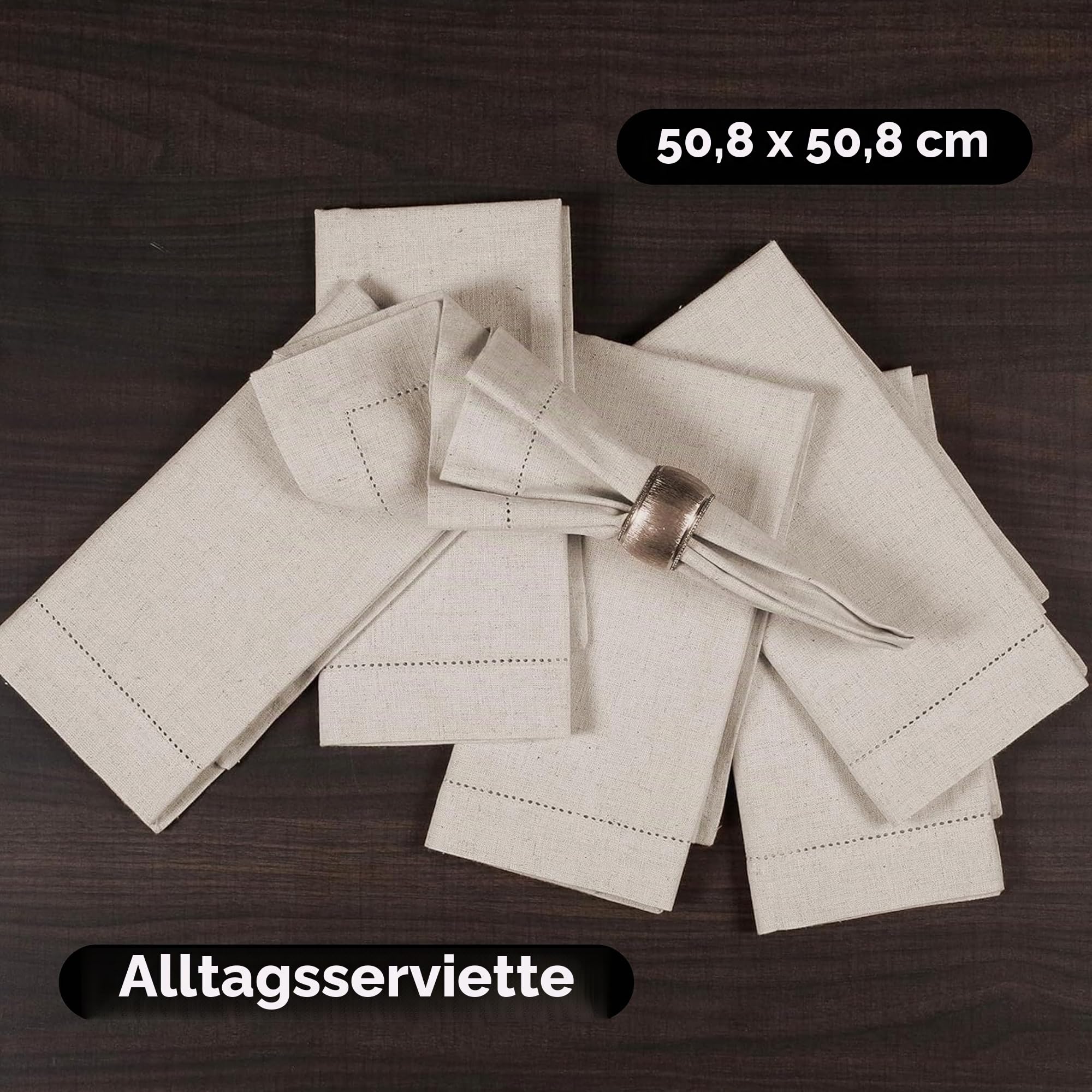 Flachs-Leinen-Baumwollstoff-Serviette mit Hohlsaum, 50x50 cm, natürlich, Hochzeitsservietten, Cocktailservietten, Stoffservietten, Baumwollservietten, maschinenwaschbare Servietten, 12 Stück