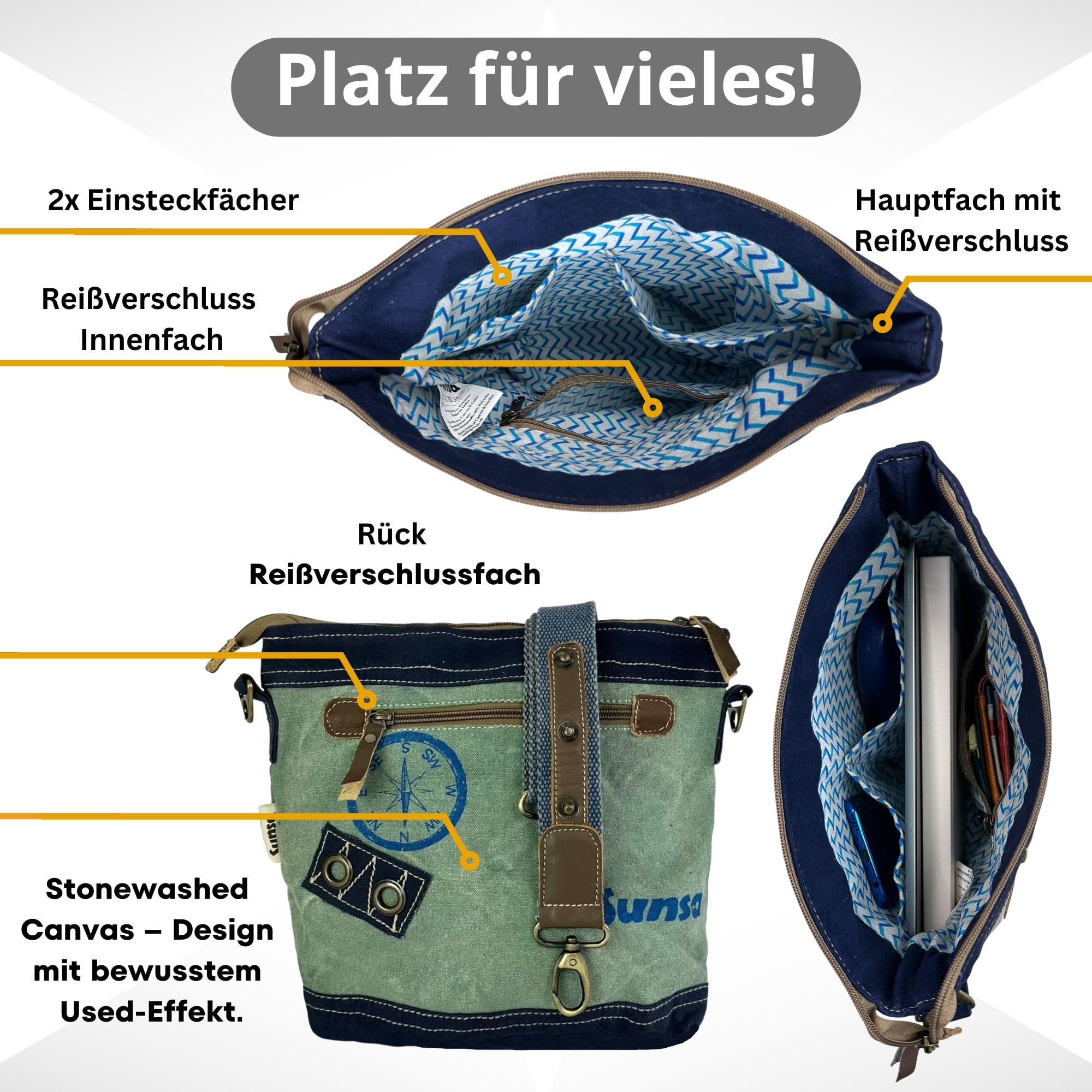 Sunsa Damen Maritim Umhängetasche. Crossover Bag aus Canvas & Leder. Kleine Vintage Stil Tasche als praktische Geschenkidee für Frauen/Mädchen. Damentaschen mit Seepferd Aufdruck
