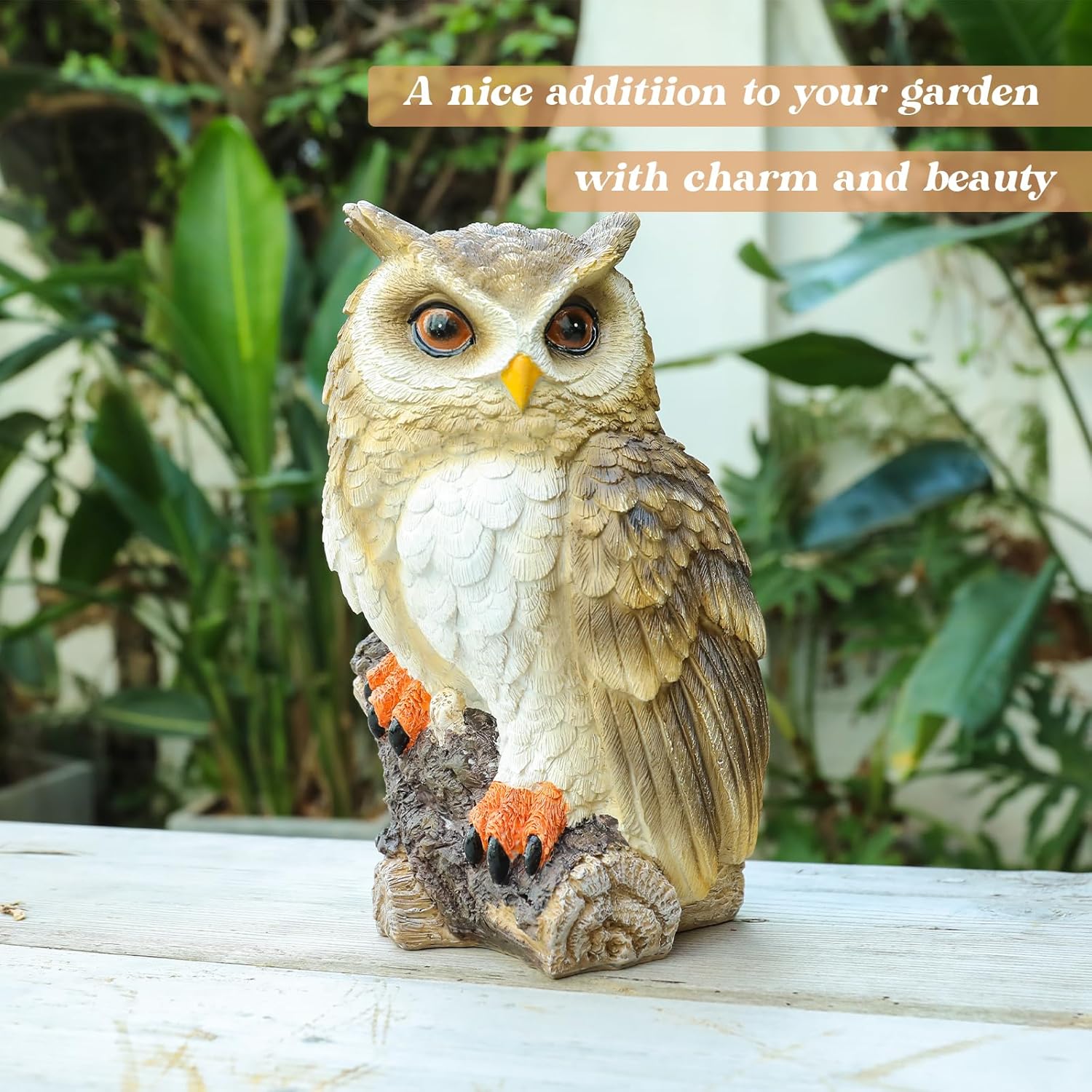 Owl Garden Statues Outdoor Decor, Forest Owl Perching on Stump Resin Figurine for Indoor Outdoor Home Garden Patio Porch Yard Decor, Women & Gardening Decoration Gifts