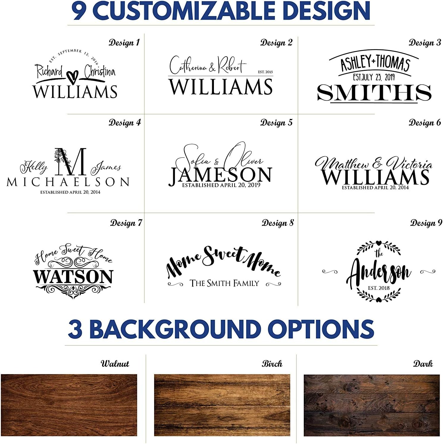 Key Hangers for Wall, Personalized Text Option w/Elegant 12 Design, 3 Wood Options, House Warming Present for New Home, Mr Mrs Wedding Gift for Couple, Custom Key Ring Holder for Wall - Key Rack