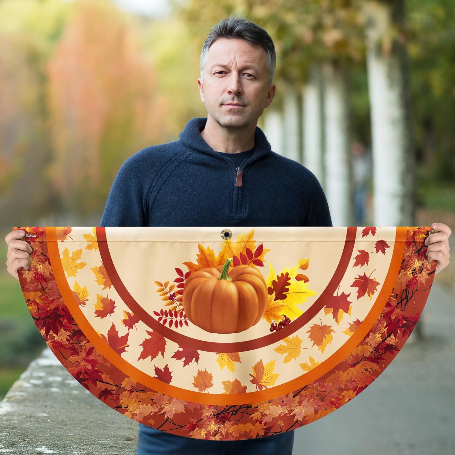 FLAGWIX Pumpkin Fall Flag - Non-Pleated Bunting Flags Outdoor 3x6 ft (Pack 2) - Fall Decorations for Home, Thanksgiving Decorations for Garden Home Decor, Thanksgiving Gifts for Women Men Family