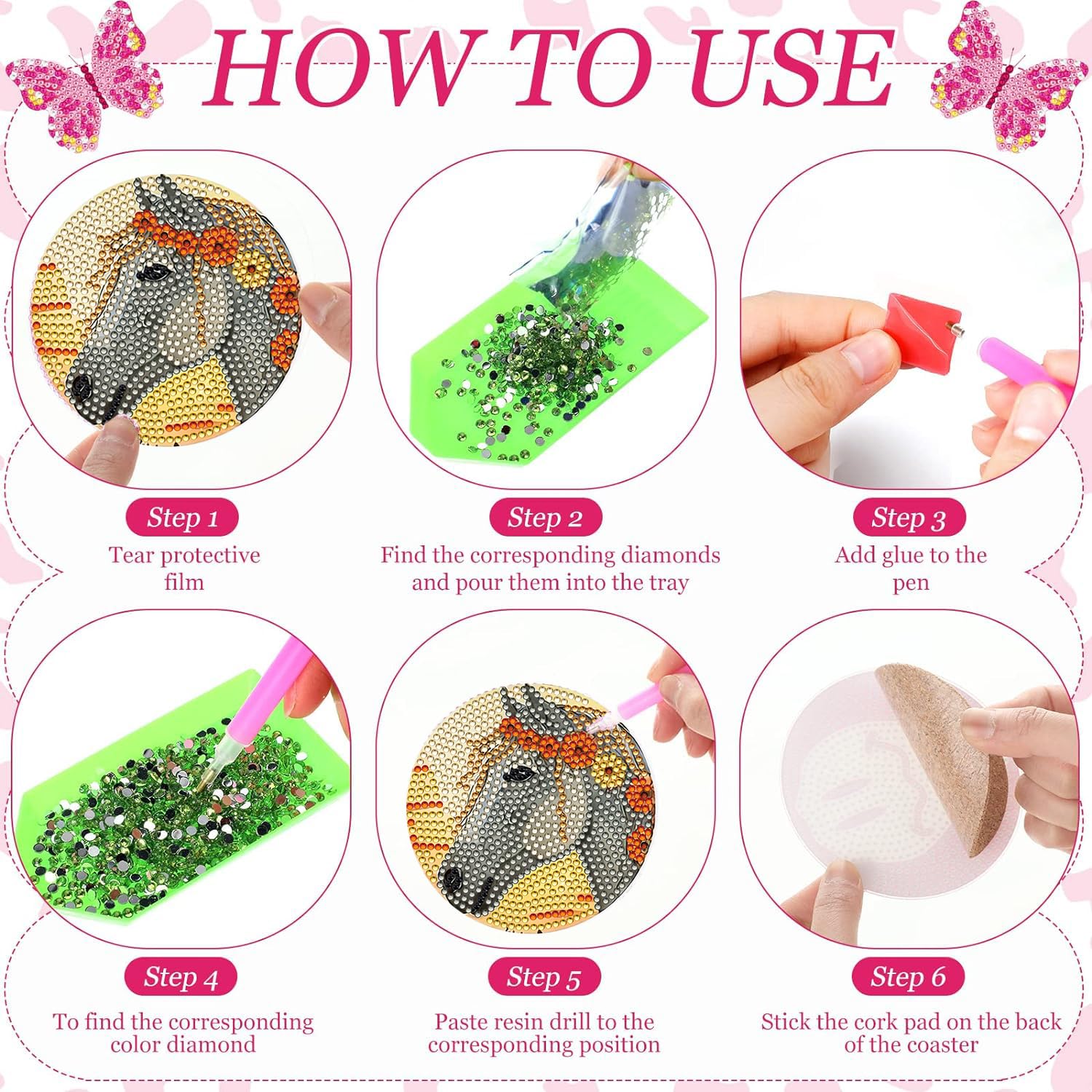 Augweyang Kit De 8 Sous-verres De Peinture Diamant 5D Avec Support Pour Adultes Et Enfants