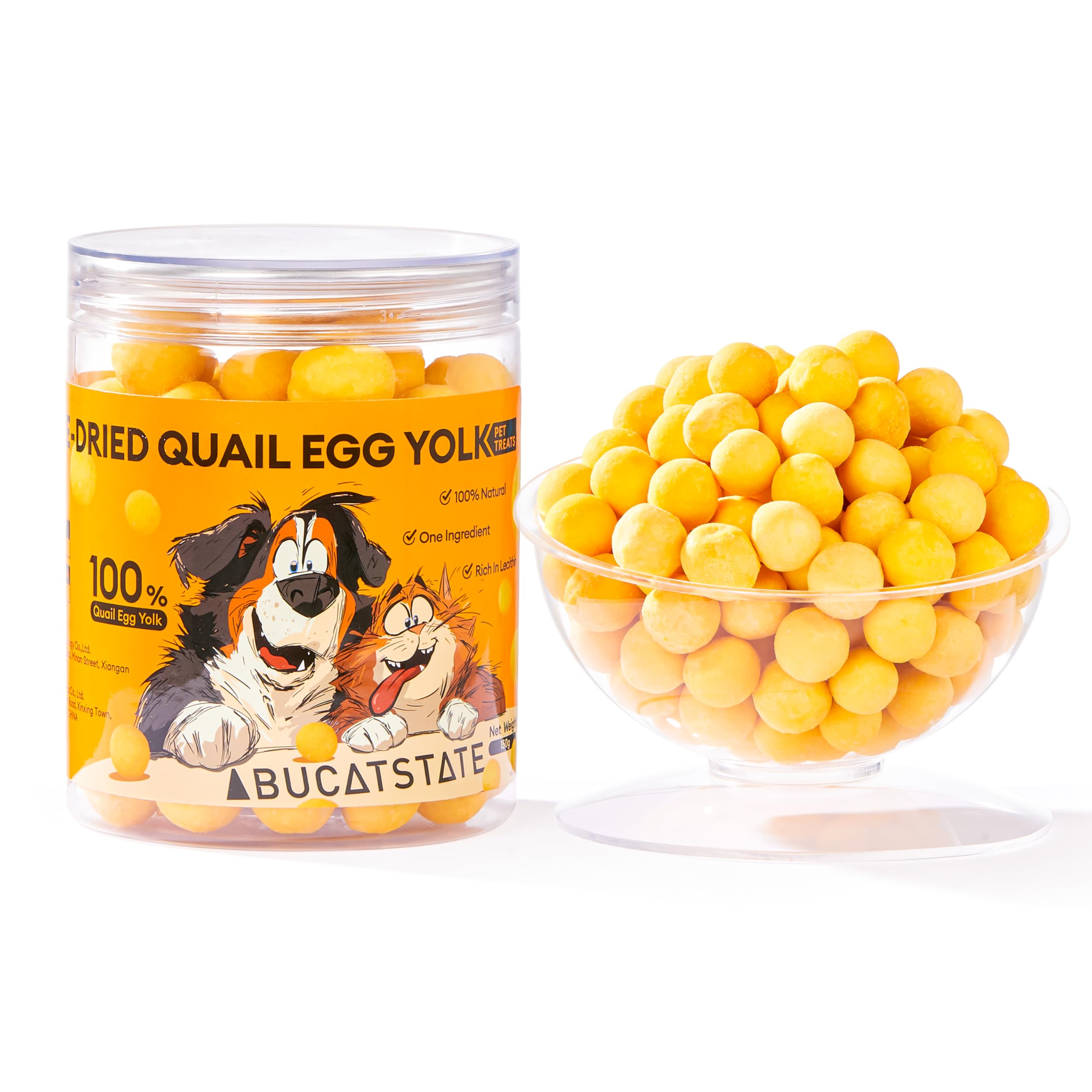 BUCATSTATE Freeze Dried Quail Egg Yolk Cats & Dogs, Treats, 150g, Single Ingredient, No Additives, 150 g (Pack of 1)